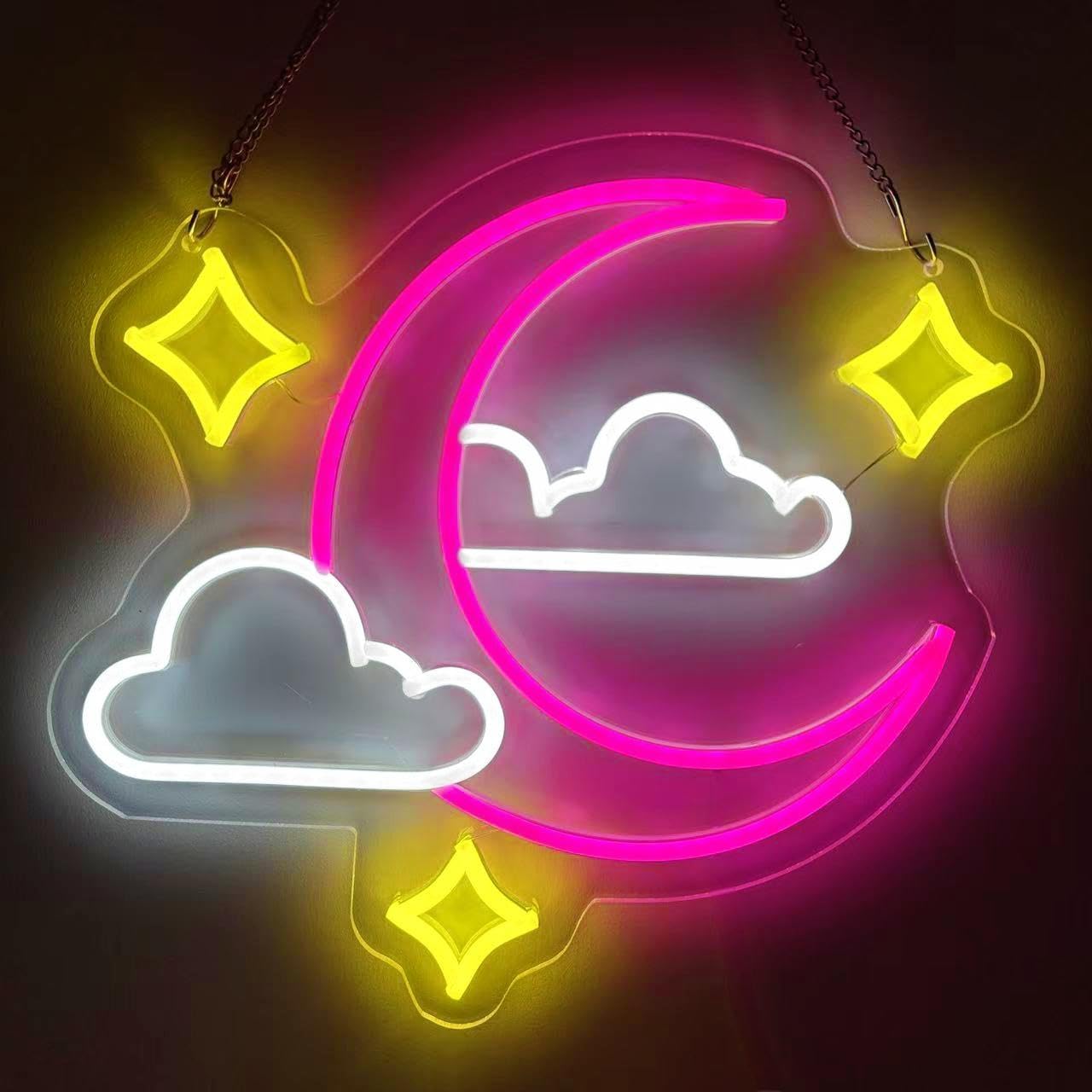 Moon Cloud Star Neon Sign Pink Led Neon signs for Wall Decor Moon Cloud Star LED Neon Light Up Sign For Kids, Teens, Baby Bedroom, Game Room Party