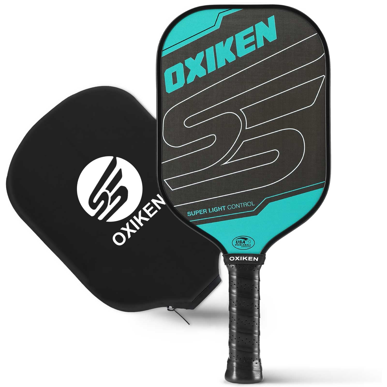 OXIKEN 16 mm Pickleball Paddles USAPA Approved T700 Carbon Fiber Surface (CFS) 6.5oz Pickle Paddle, Thermoformed High Grit & Spin, 5.5” Elongated Handle, Anti Slip Sweat Absorbing Grip with Cover Case