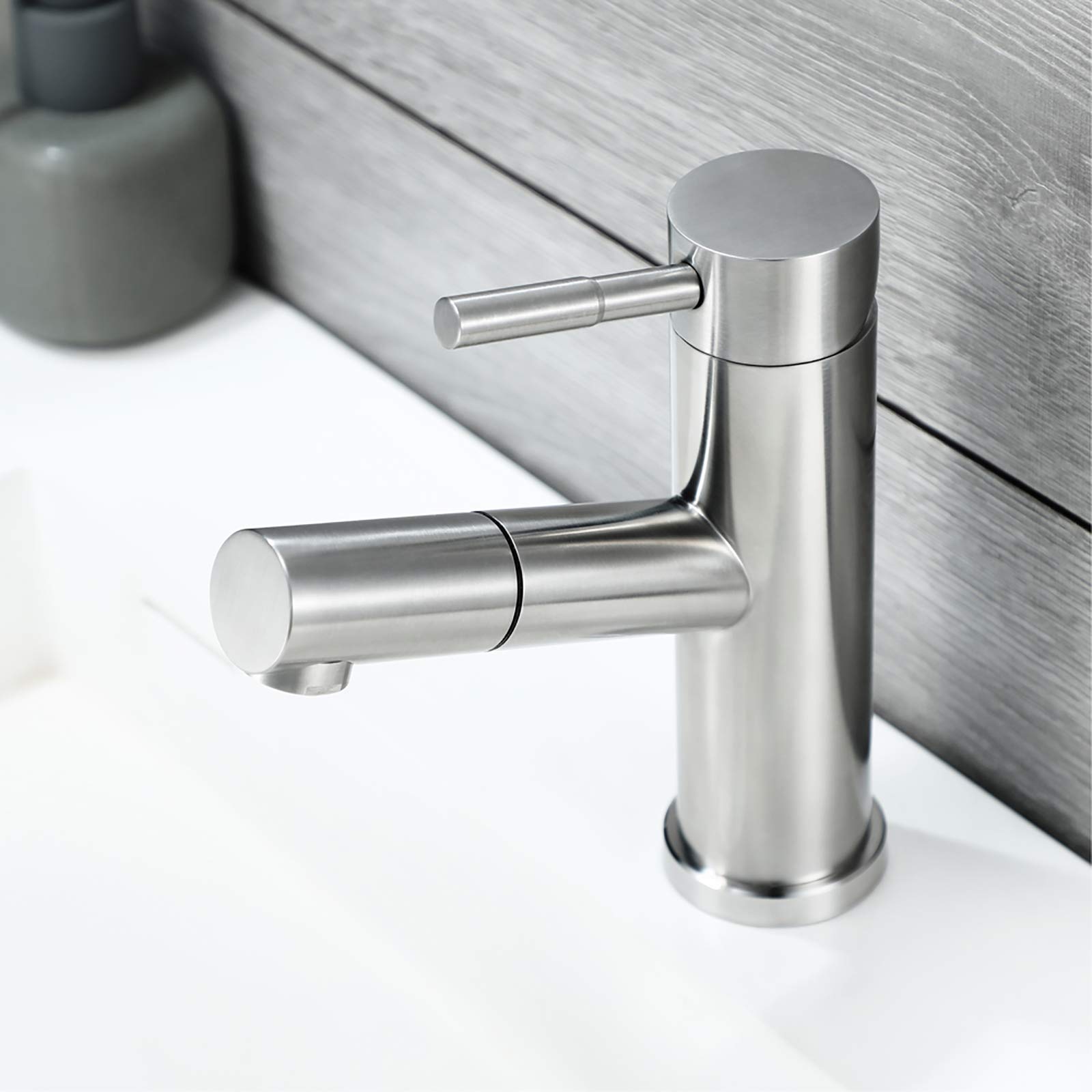 Grifo de Lavabo Monomando, Grifo de Baño con Ducha Extraíble Mezclador para Lavabo de 304 Acero Inoxidable Grifo de Lavabo para Baño con Agua Fría y Caliente para Baño,Brushed