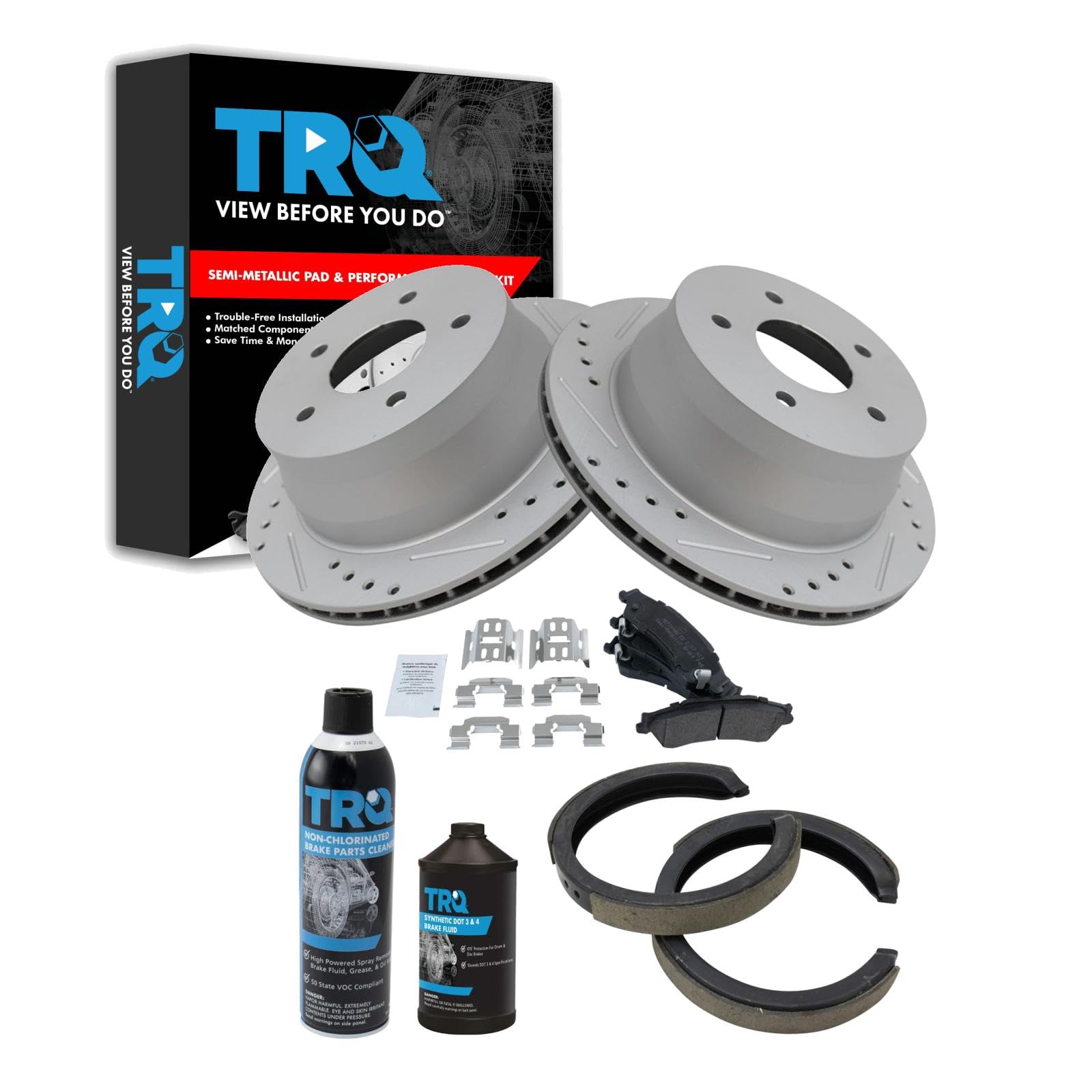 TRQ Performance Rear Brake Pad &amp; Rotor Kit Compatible with Chevrolet GMC Isuzu Oldsmobile