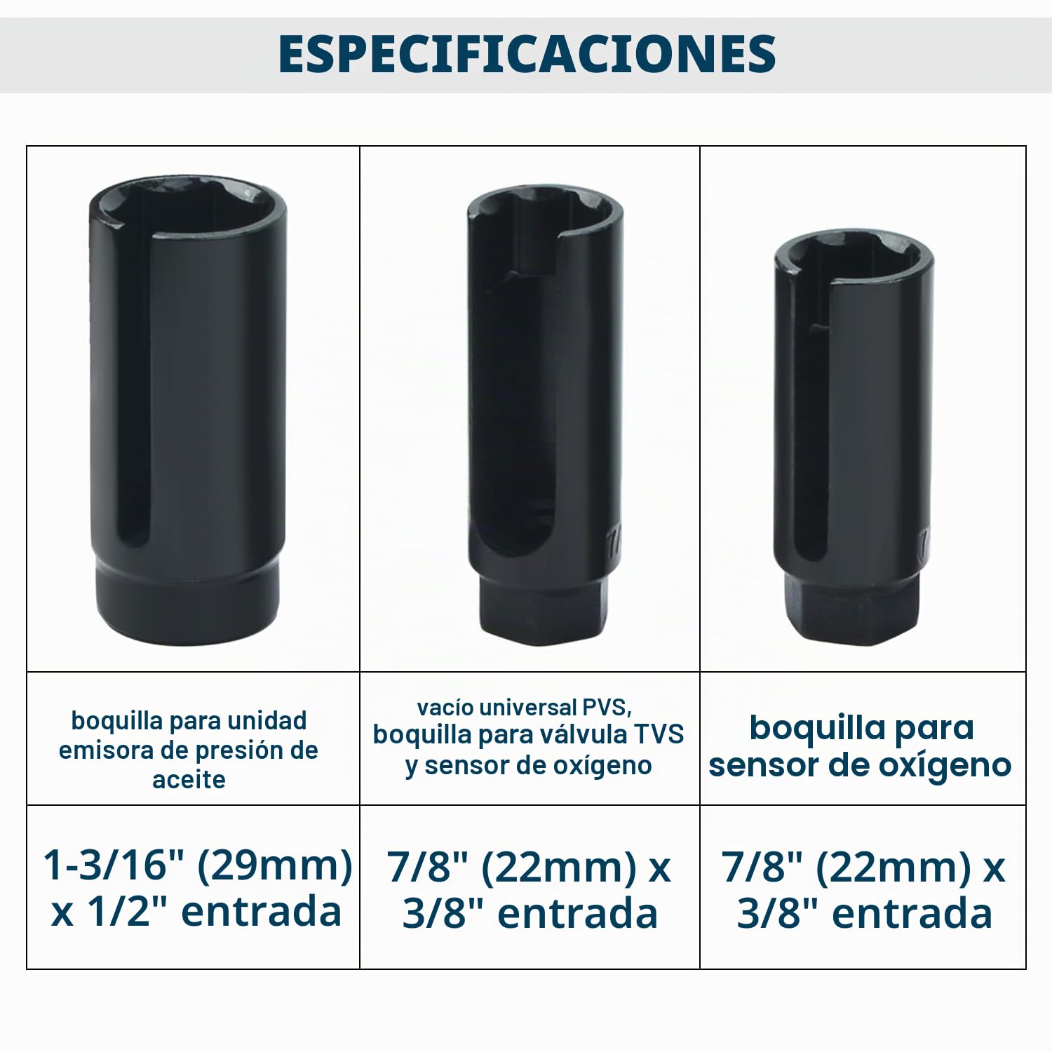 Llaves Sonda Lambda, 22mm 27mm 29mm Vaso Sonda Lambda, Llave de Vaso Para Sondas Lambda (10 piezas)