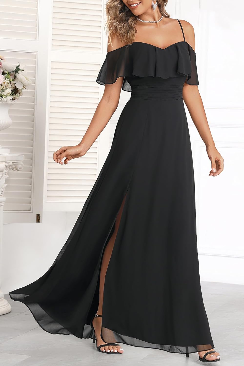 Pinup Fashion Women Plus Size Bridesmaid Dresses - Off The Shoulder Formal Wedding Guest Bridal Shower Long Dress - Image 5
