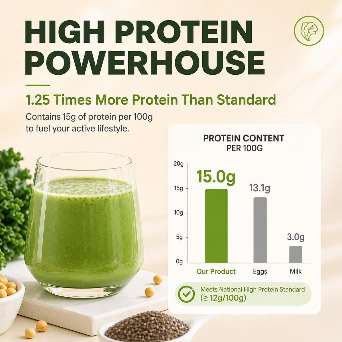 Bevanda Di Soia Con Kale E Chia, Polvere Con Ceci Per Colazione, 245g
