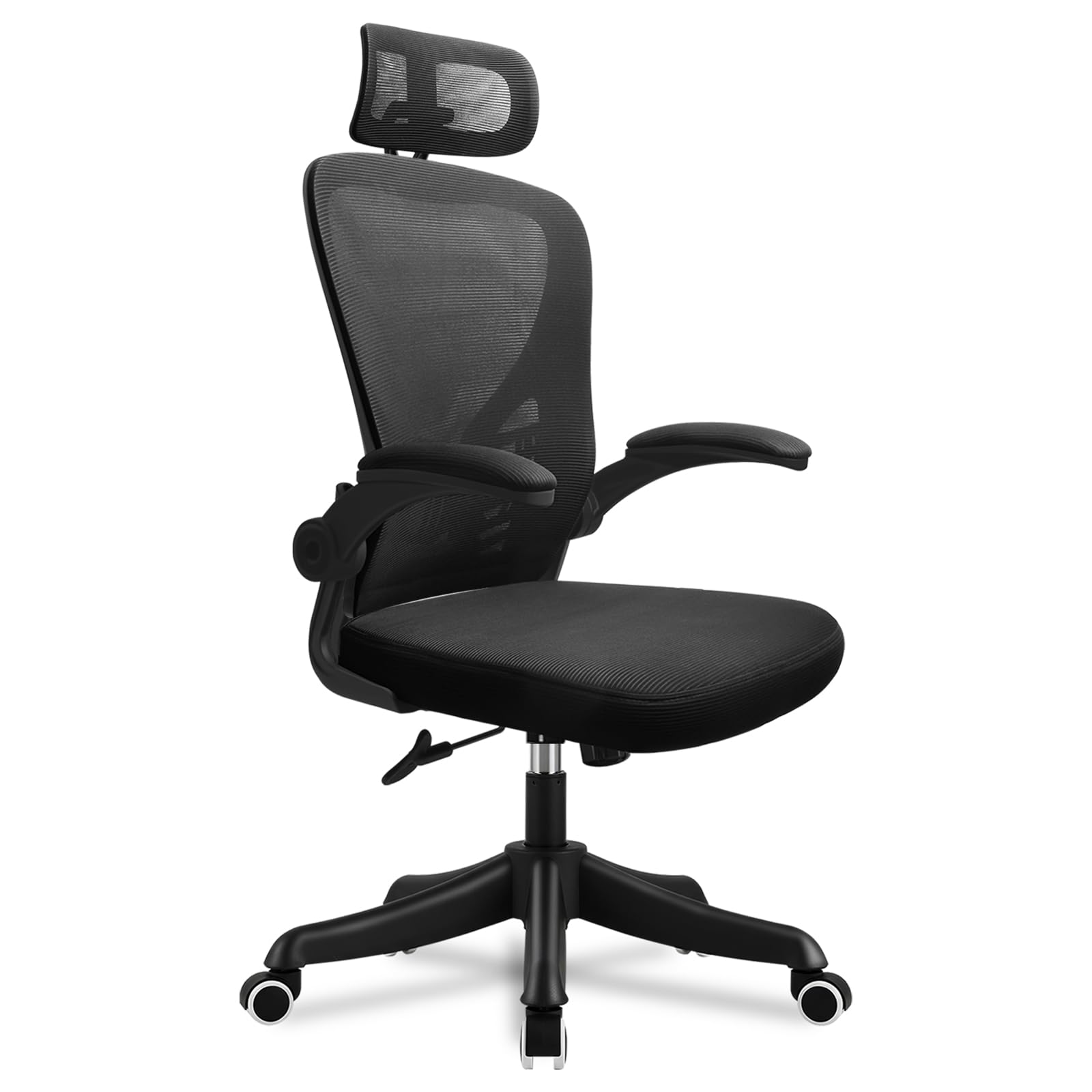 Chaise de Bureau, Chaise Ergonomique en Résille avec Soutien Lombaire et Appui-Tête Réglable, Coussin D'Assise Généreux, Adaptée au Bureau et à La Maison