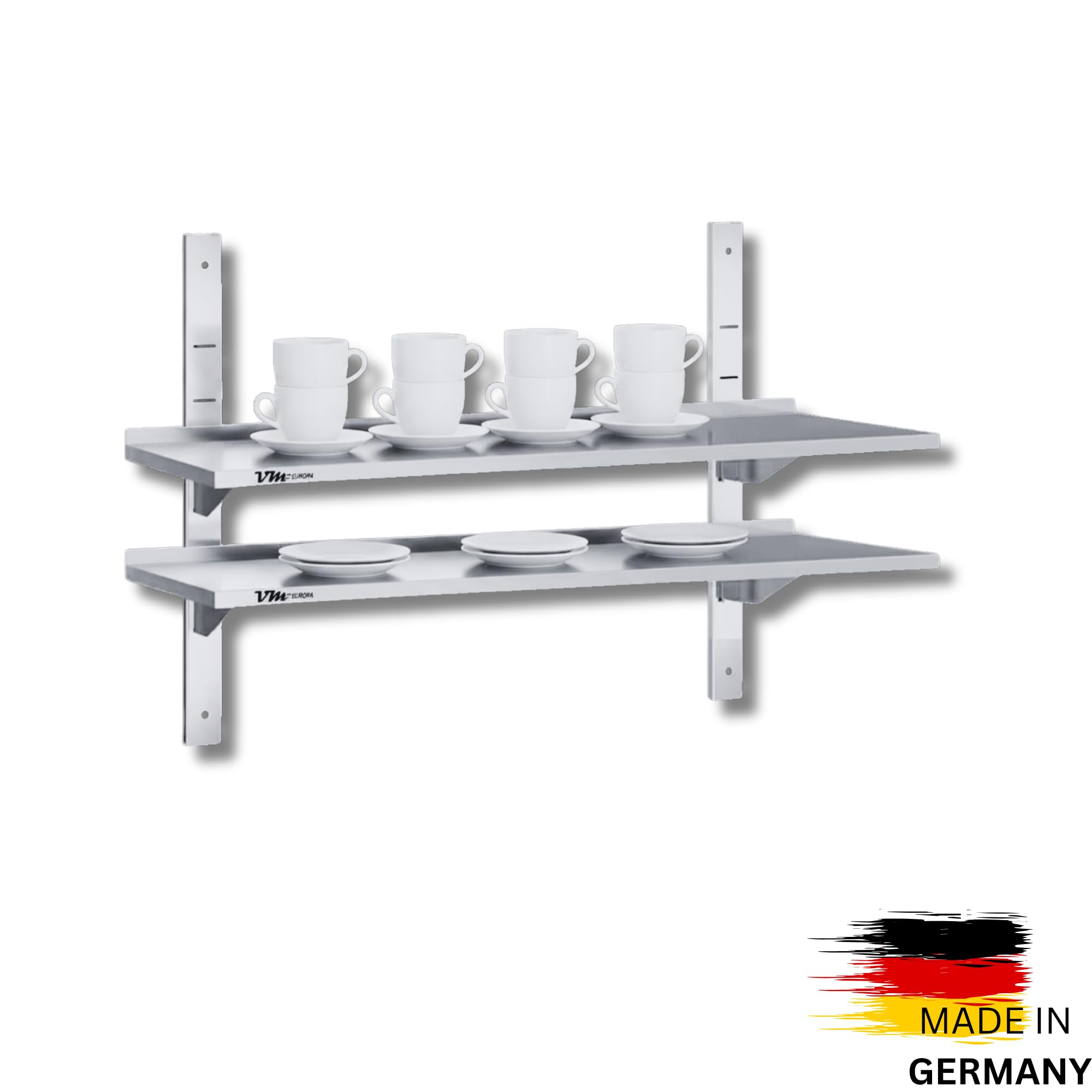 Wandregal Wandbord 100 x 40 cm - 2 höhenverstellbare Regalböden - AISI 430 Edelstahl - Gastroregal Küchenregal Hängebord Wandregal Ablage