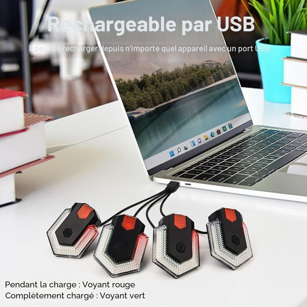 CarryBright CBX4 Clignotants avant et arrière pour vélo avec télécommande sans fil intelligente, indicateur de direction de vélo avec klaxon, blanc et rouge, étanche IPX6