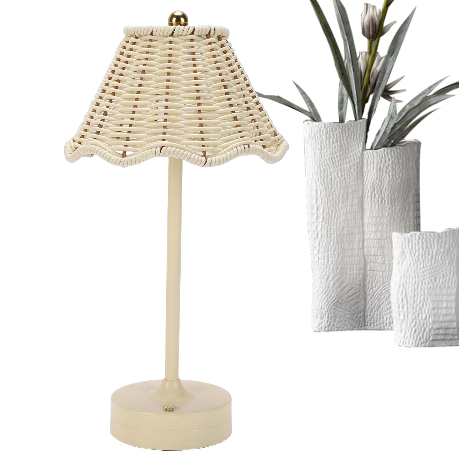 Rihqey Wicker Table Lamp | 120 Lumen Wireless Rechargeable Dimmable Artificial Handwoven Light,Desk Lamp - for Home Office Living Room Reading Nightstand Bedside Kitchen