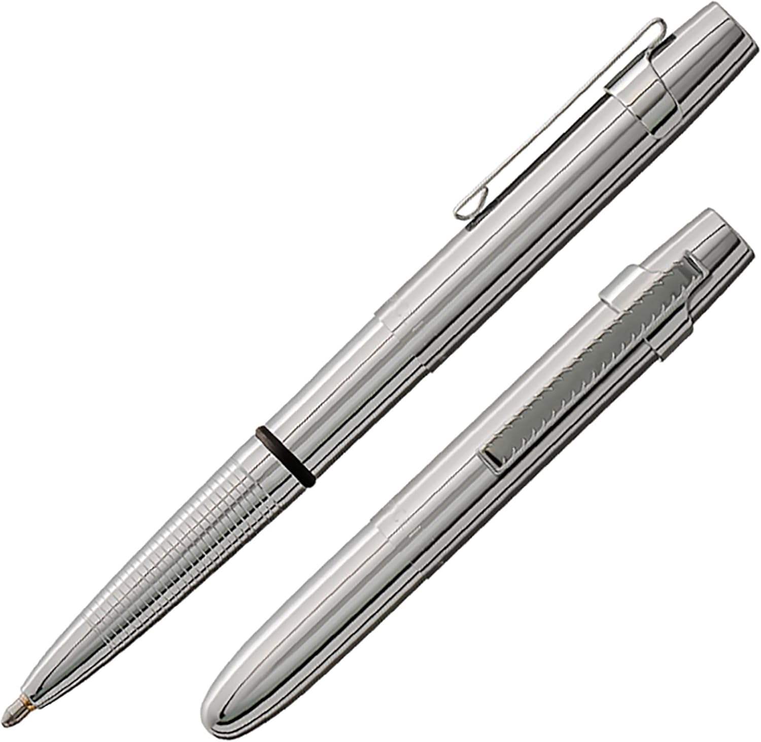 Fisher Space Pen Chrome X-Mark Flat Cap Bullet Pen, Pressurized Ballpoint Pen, Compact Size, Writes Upside Down and in Extreme Temperatures, Black Ink, Medium Point, Pocket Clip, Made in the USA