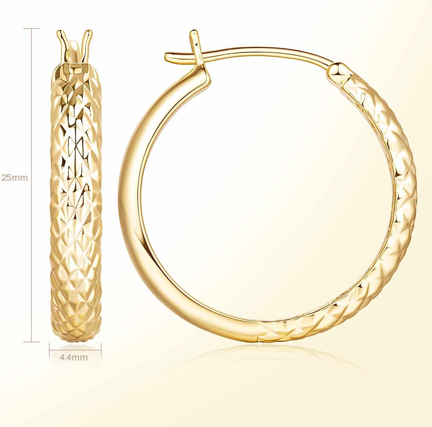 14K Gold Plated Hoop Earrings for Women Gold Plated Earrings for Women Trendy 14k Gold Plated Hoop Earring for Women Hoops Unique Pattern Womens Hoops Earring 25mm