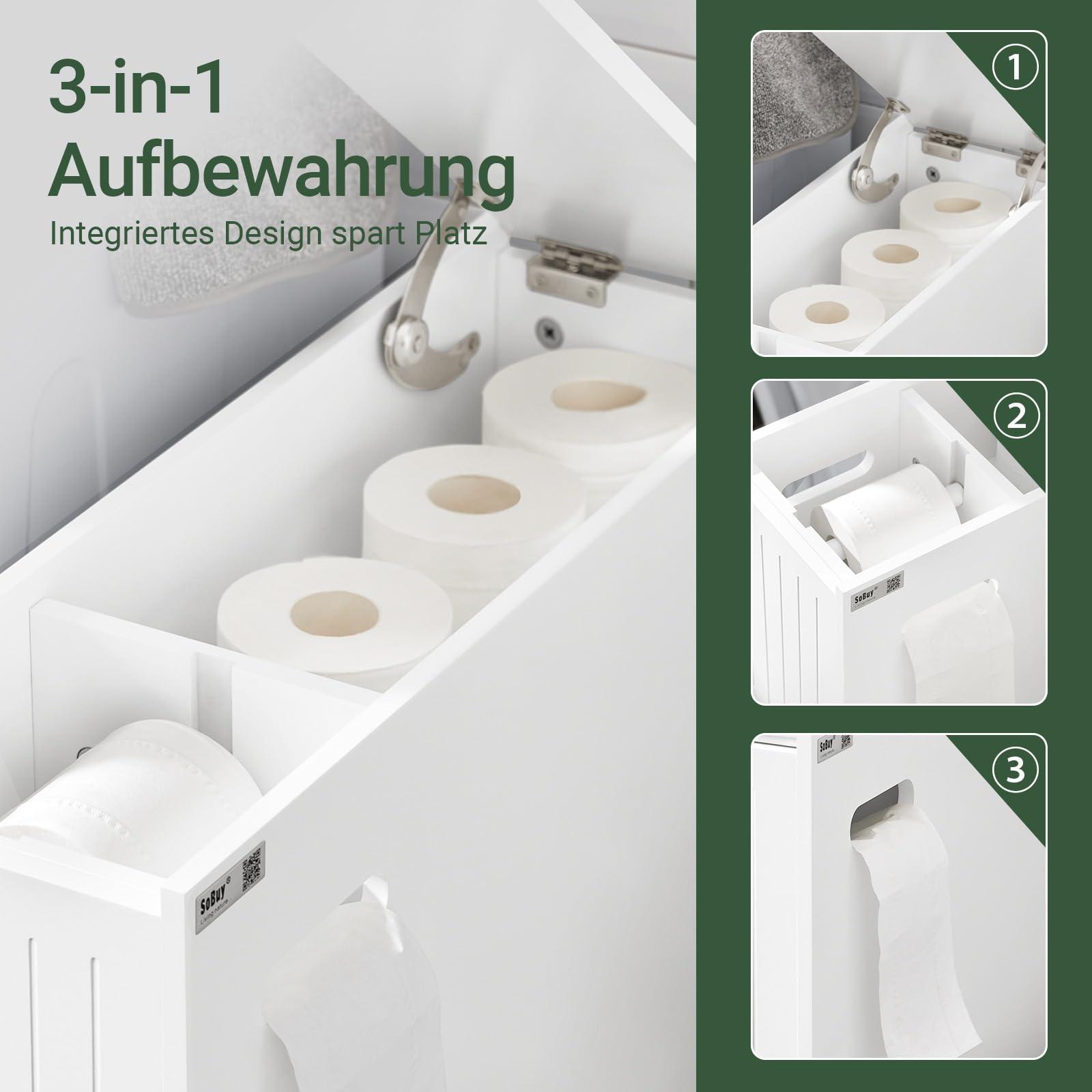 SoBuy Nischenregal 20cm – schmaler Badezimmerschrank mit Rollen Nischenwagen Rollwagen mit Schublade für Toilettenpapier-Aufbewahrung, Badmöbel aus Holz, Weiß, 20x75x60cm, BZR111-W