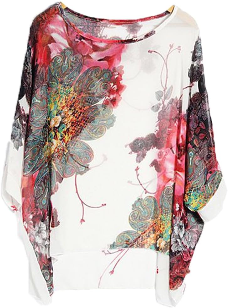 ForFamily Bohemian Hippie Big Size Batwing Sleeve Chiffon Blouse Loose Off Shoulder Shirt