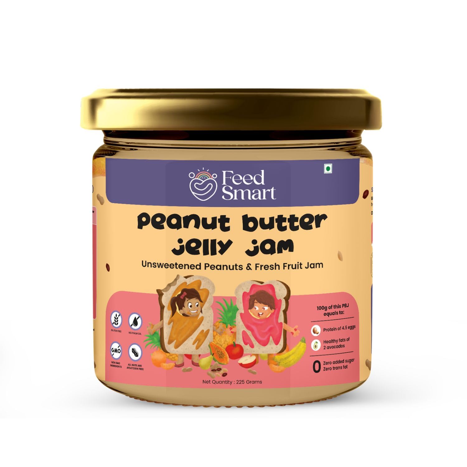 Feed Smart Peanut Butter Jelly Jam: 68% Unsweetened Peanut Butter & 32% Fresh Fruit Jam, Vegan | Protein-Packed | No Added Sugar | Perfect for Nutritious Snacking | 125gm | Pack of 2 (225 gram (Pack of 1)) (B0D9GWLH4W) Amazon Price History, Amazon Price Tracker