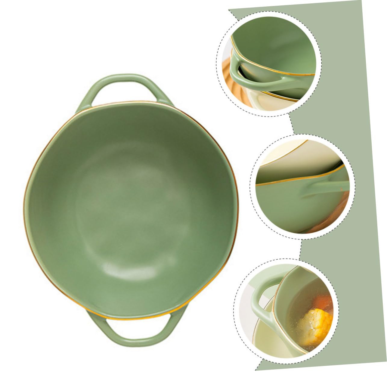 VANZACK Bol de para Sopa y Ensalada con Doble Asa Resistente al Calor Apto para Horno Decoración de Cocina Verde Matcha Fácil de Limpiar Deformaciones