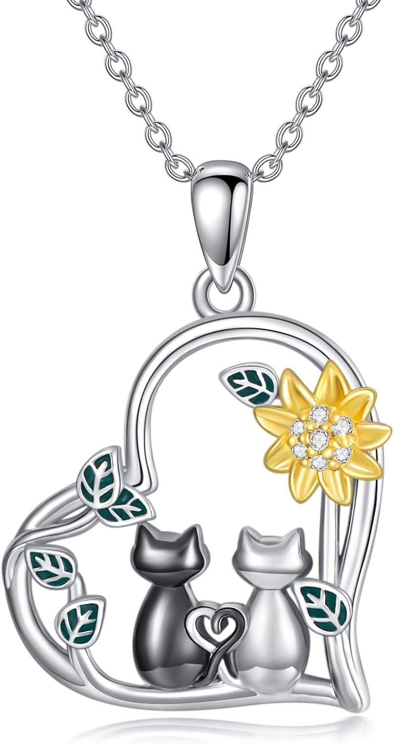 VONALA 925 Sterling Silver Cat/Elephant/Pig/Unicorn/Dog/Rabbit/Black Cat/Mama Bear/Cardinal Heart Pendant Necklace Cute Animal Pendant Jewelry Gifts for Women Animal Lover