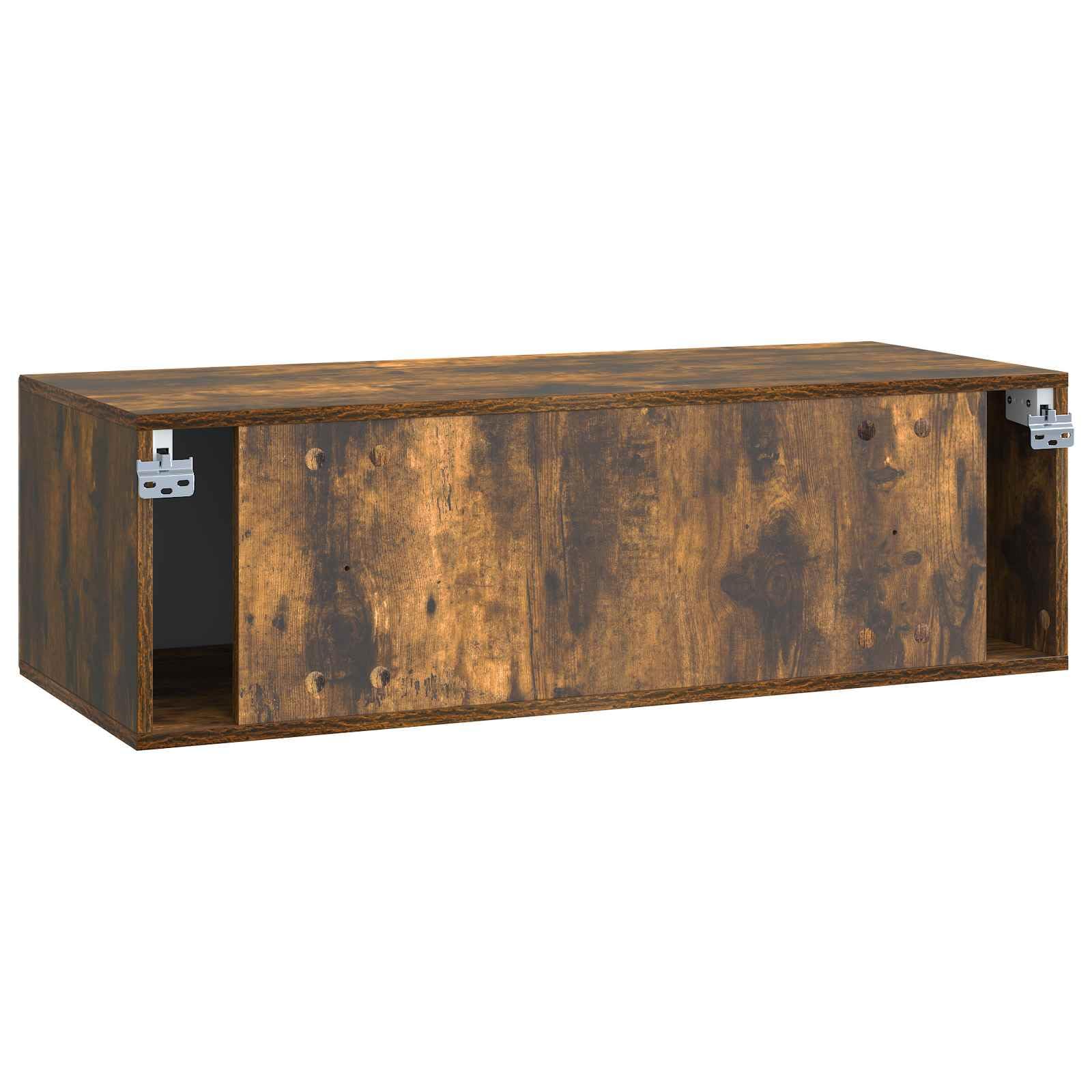 Wandmontierter TV-Schrank Geräucherte Eiche, 98 x 41 x 30 cm Schwebendes TV Lowboard aus Holzwerkstoff, Platzsparender Fernsehschrank mit 2 Türen für Wohnzimmer & Media Center