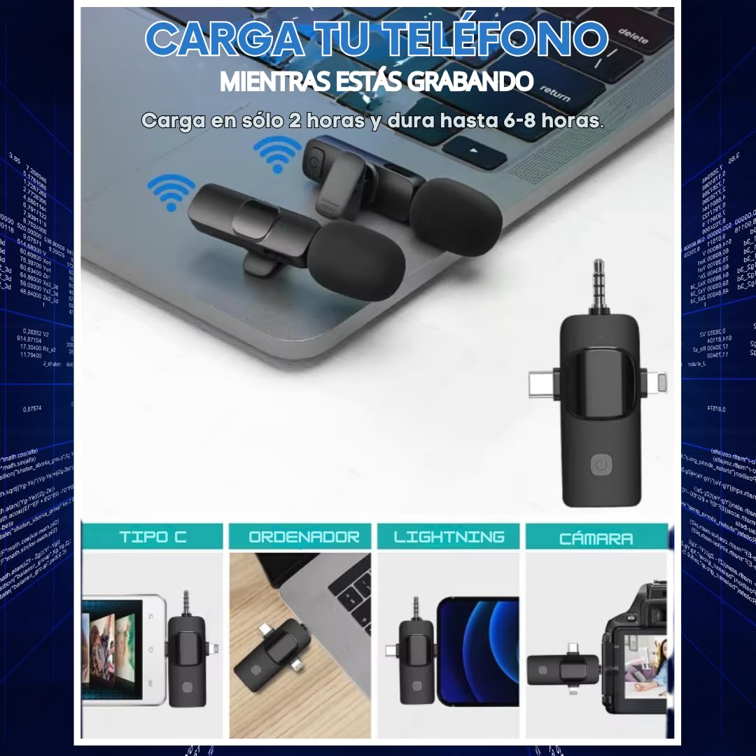 [InnovaNest] Microfono Inalambrico - Ideal para Android e iOS y Streaming, Microfono Solapa para Podcast, Micro para Grabaciones de Voz y Producciones Profesionales (microfone wireless profissional)