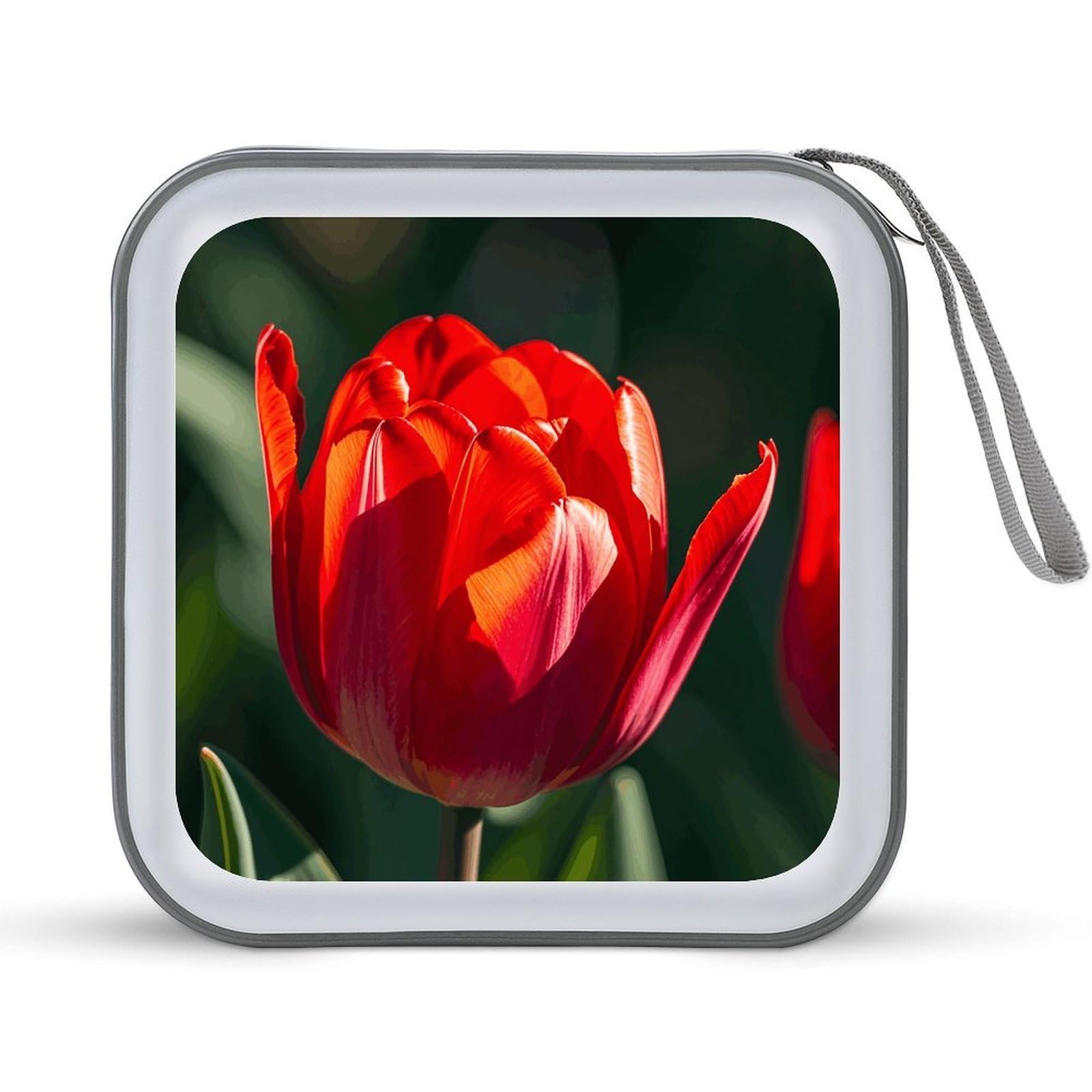 Pochette CD motif fleurs rouges moderne avec fermeture éclair solide - 8