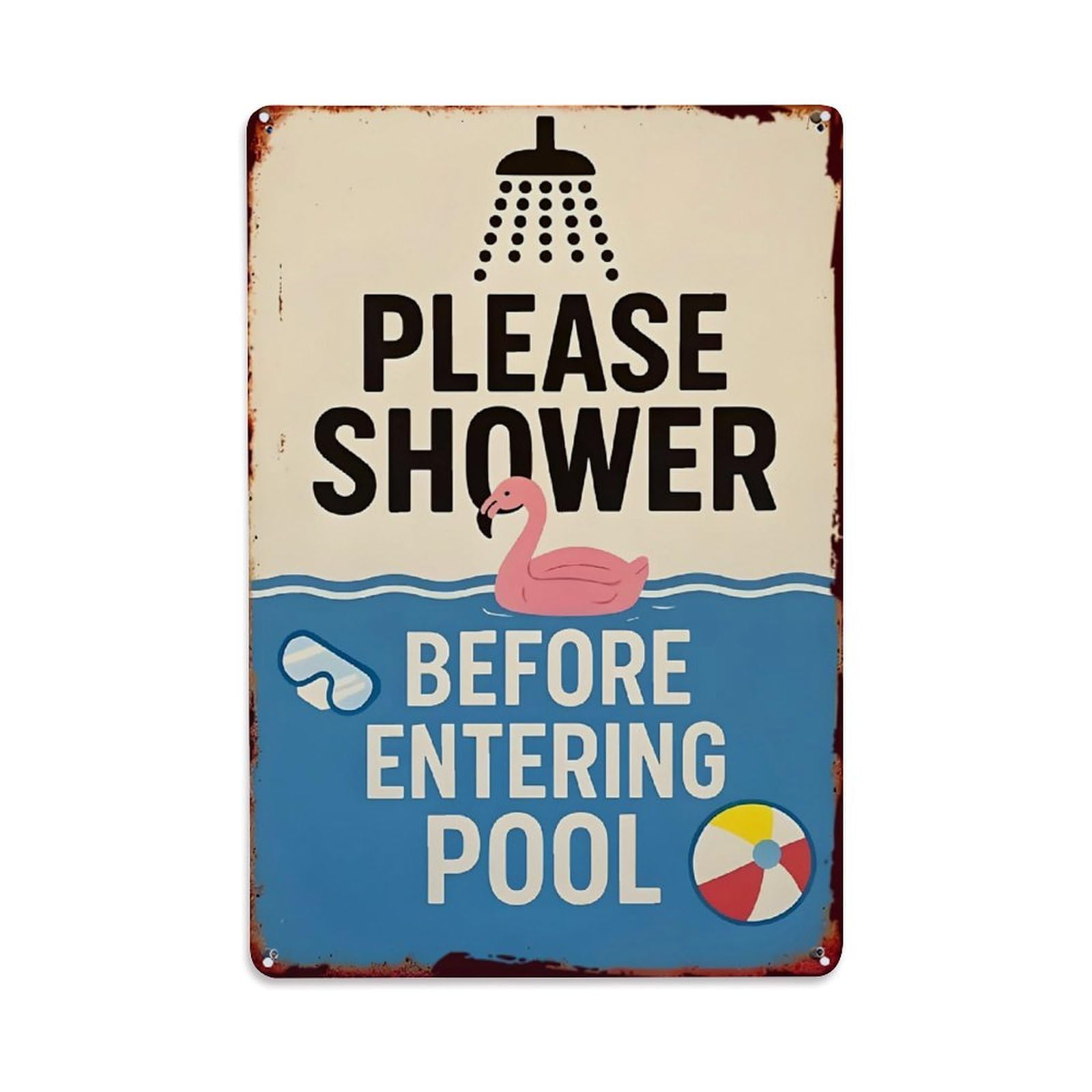 Jdyaojiesheng Vintage Please Shower Before Entering Pool Tin Sign Retro Metal Wall Decor Metal Poster, Home Bar Garage Farmhouse Cafe Wall Art Decoration 8X12inches