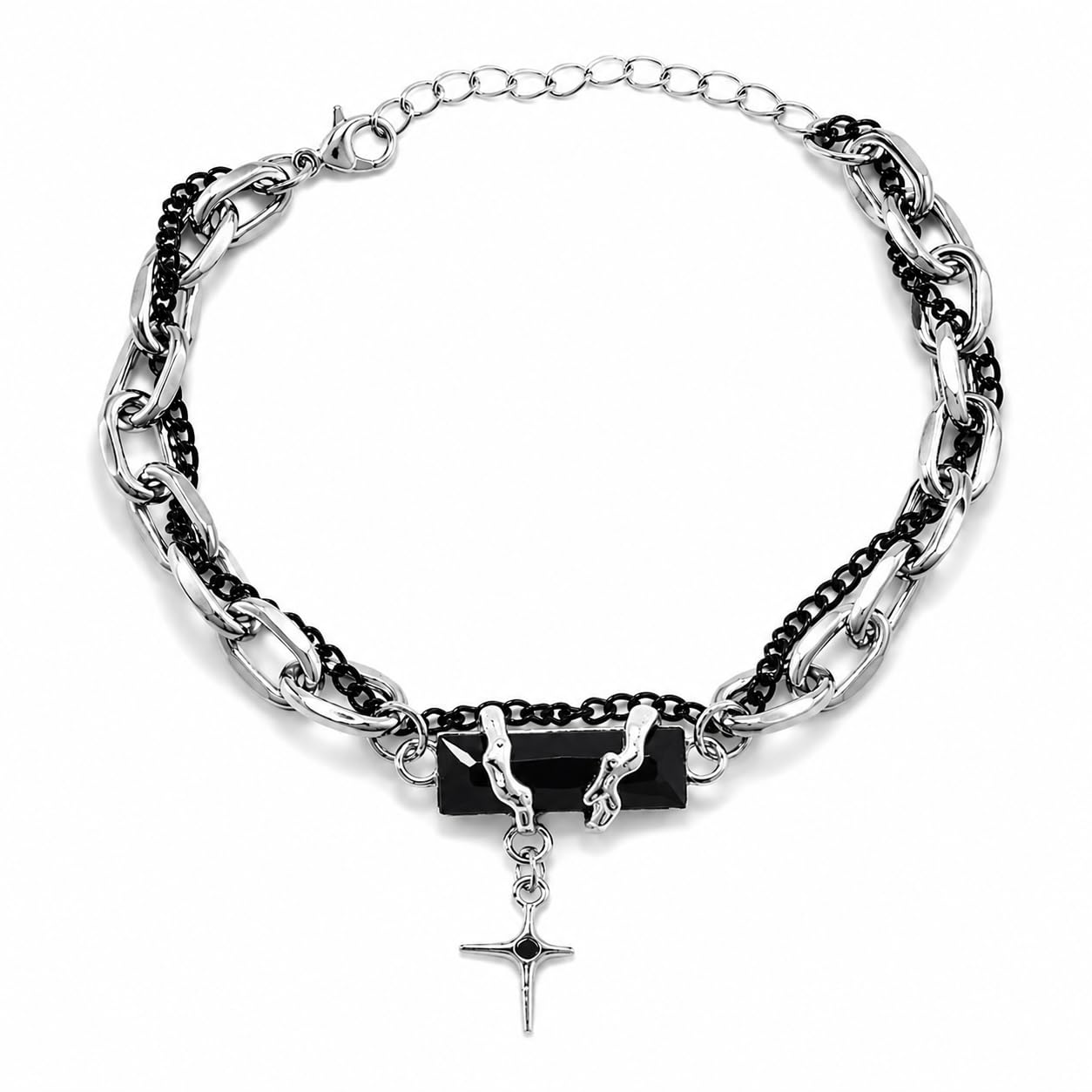 Gothic Double Chain Bracelet for Men & Women | Titanium Steel Star Charm Link Chain Punk Hip Hop Rock Style Adjustable Bracelet for Boys, Girls, Boyfriend, Husband-image-49