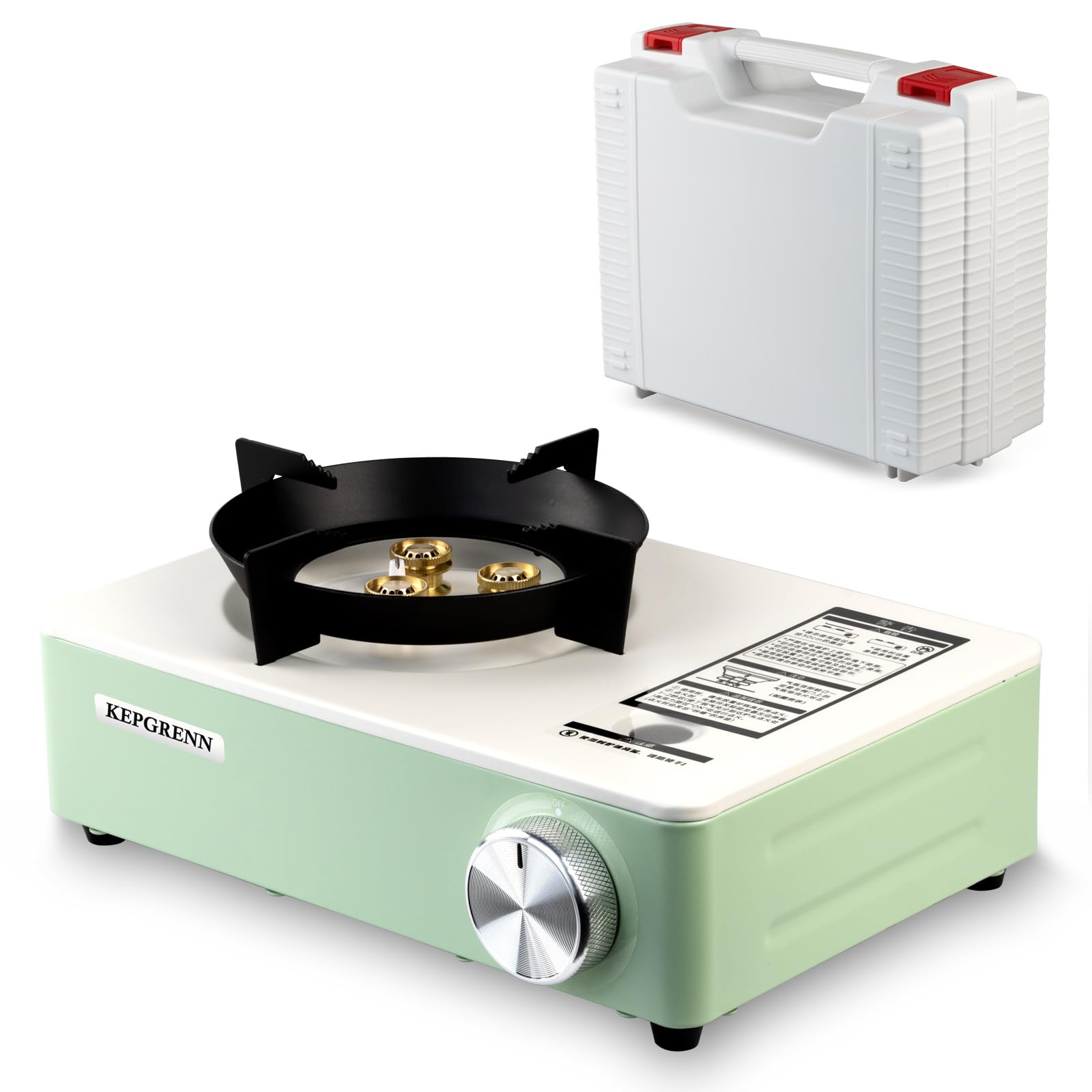 Portable Camp Stove Compact Lightweight Propane Butane Gas burner for Outdoor Picnic, Camping, Hiking with Carry Box (AEM-003 Light Green)