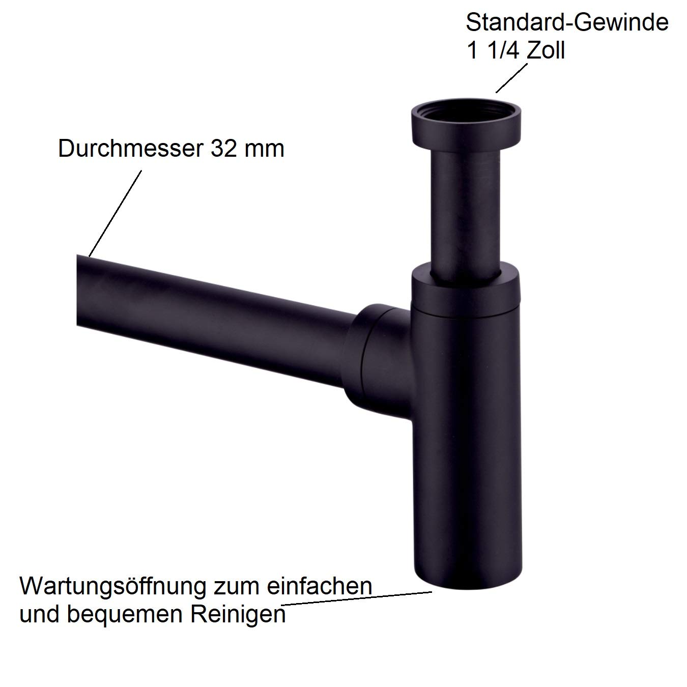 Design Sifone rotondo nero opaco / scarico per lavello set sifone tubo sifone