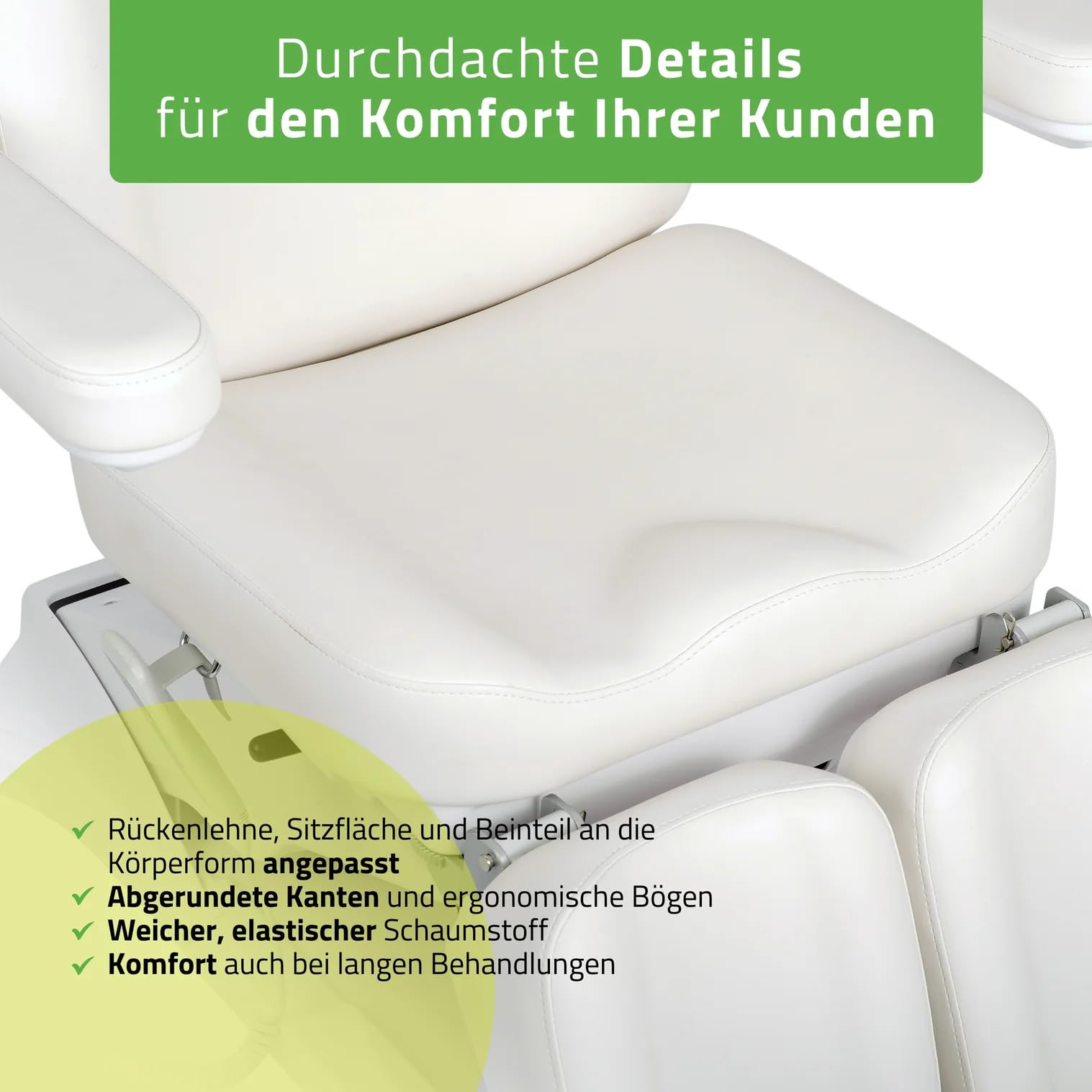 HABYS Elara PRO 6P Kosmetikliege Massageliege Kosmetiksessel Kosmetikstuhl | Höhenverstellbar Elektrisch | 185 x 57 cm | Weiß