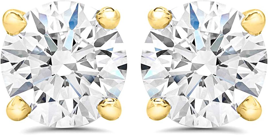 AGS Certified (Near Colorless I1-I2) 1/5ct TW to 2.00ct TW Natural Diamond Stud Earrings Set in 14K Gold with Screw Back