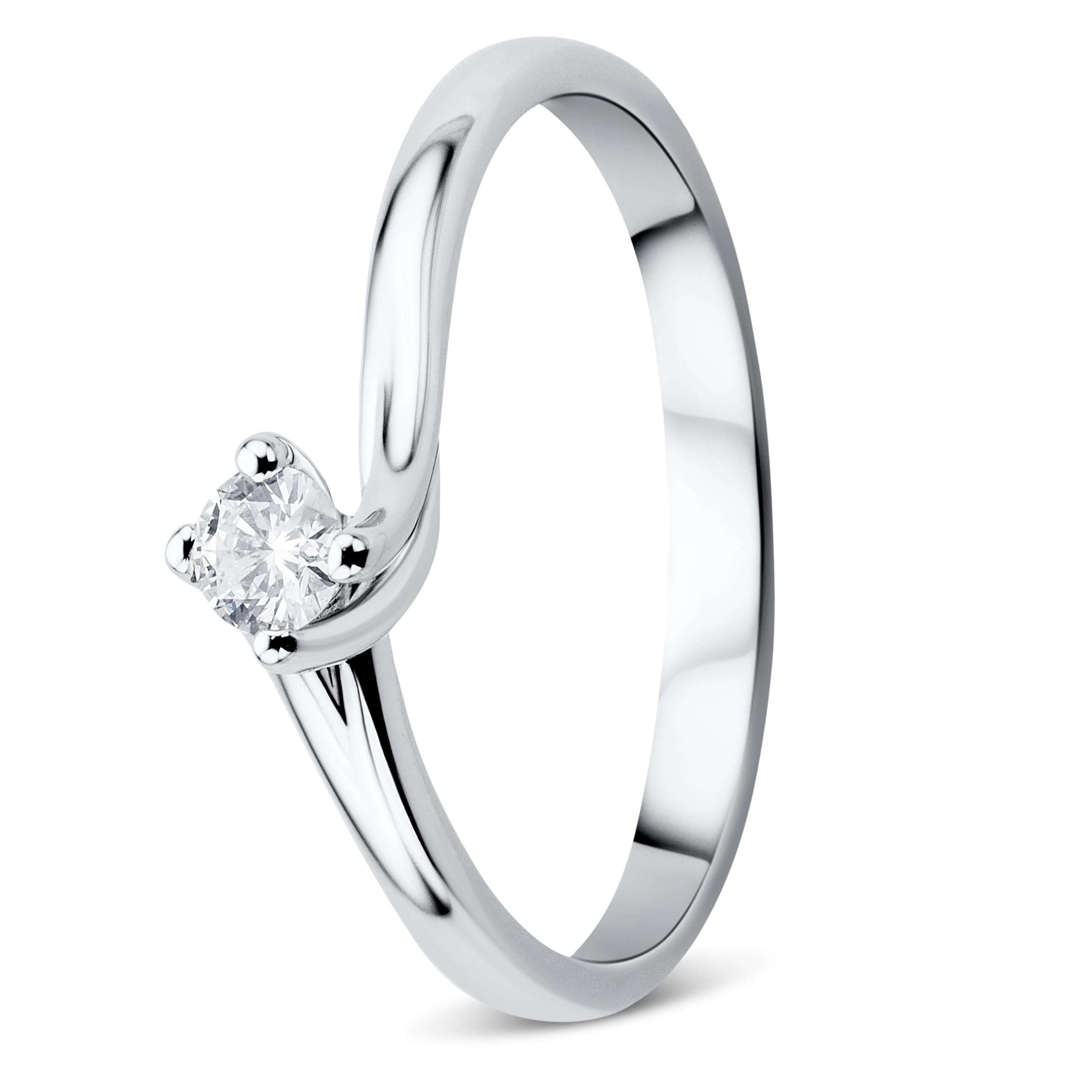 OROVI Anillo de compromiso de oro blanco para mujer, de oro de 18 quilates (750) y diamantes de 0,12 quilates, hecho a mano en Italia