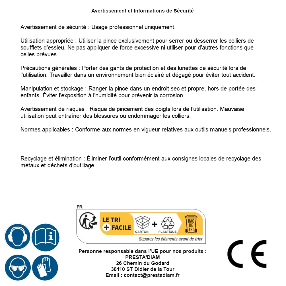 Pince pour Colliers de Soufflets d Essieu - 12,3 x 4x26,2 cm - Fonctionnement Couple - Outils Précis et Robustes - D-Work