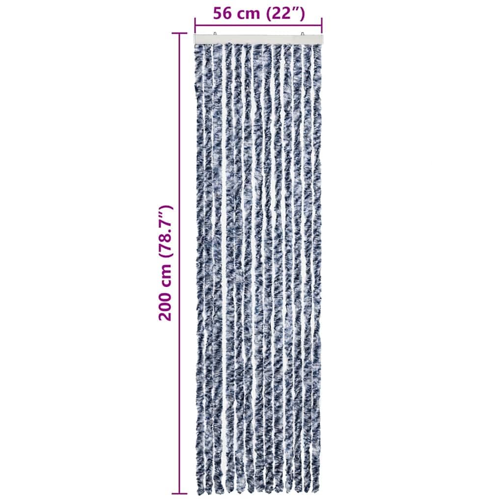 Tenda zanzariera blu e bianca, 56 x 200 cm, in ciniglia per porte di camper e roulotte, morbida tenda a strisce come protezione dagli sguardi indiscreti e divisorio, con ganci di fissaggio