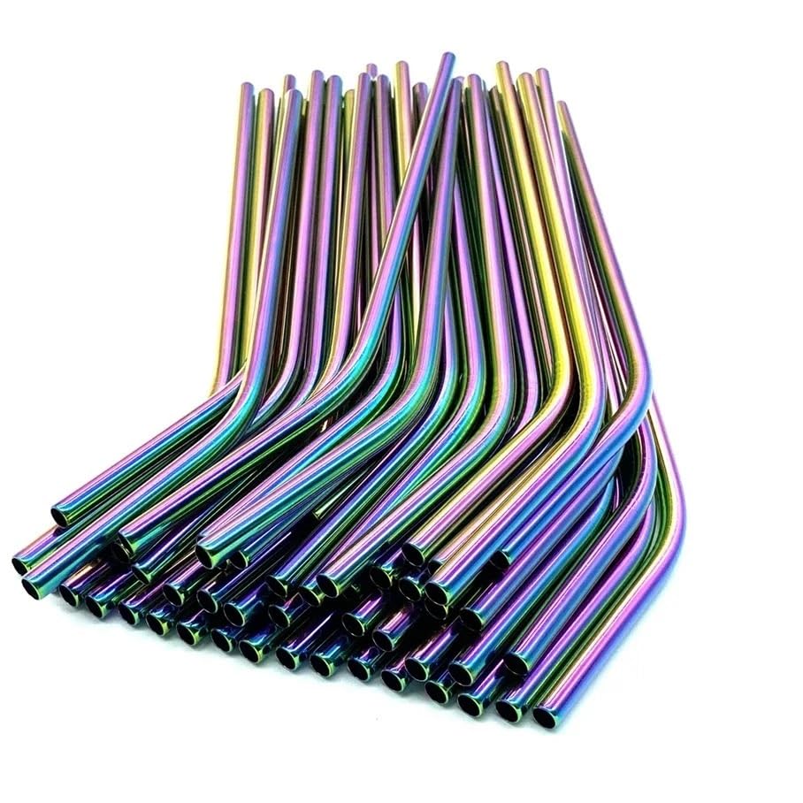 100PCS 304 Edelstahl Strohhalme Set Reusable Trinken for Cocktail Bar Party Getränke(Rosegold Bent)