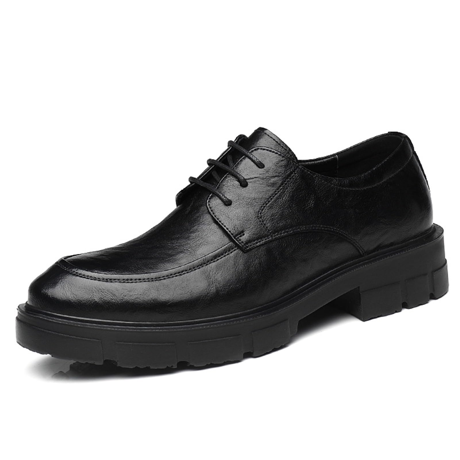 Mens Low Heel Derby Dress Oxford Shoes Round Toe Lace-up Casual Leather Derby Shoes Wedding Work Office