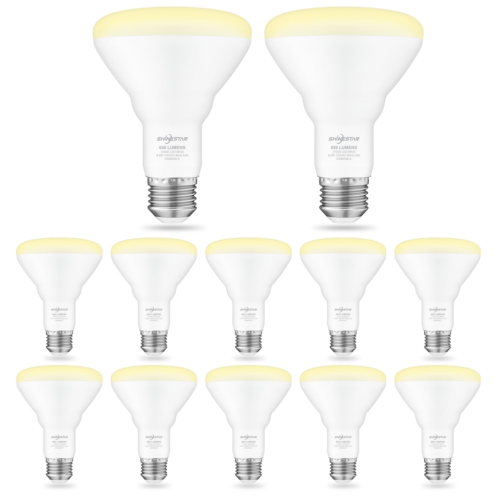 SHINESTAR 12 Pack Flood Light Bulb Indoor 65W Equivalent Dimmable BR30 Led Recessed Lights Bulb 2700K Soft Warm
