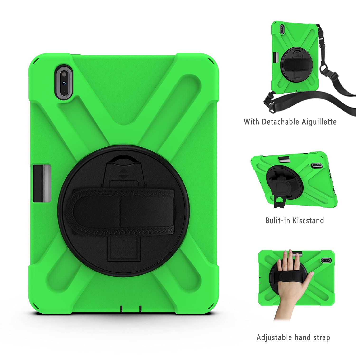 Pokrywa tabletu Pokrywa tabletki dla Huawei MatePad Pro 10.8 / 5g, Kids Full Ciało na wstrząsy z paskiem rękę Pasek ramię Obrotowy kickstand(Ye?il)