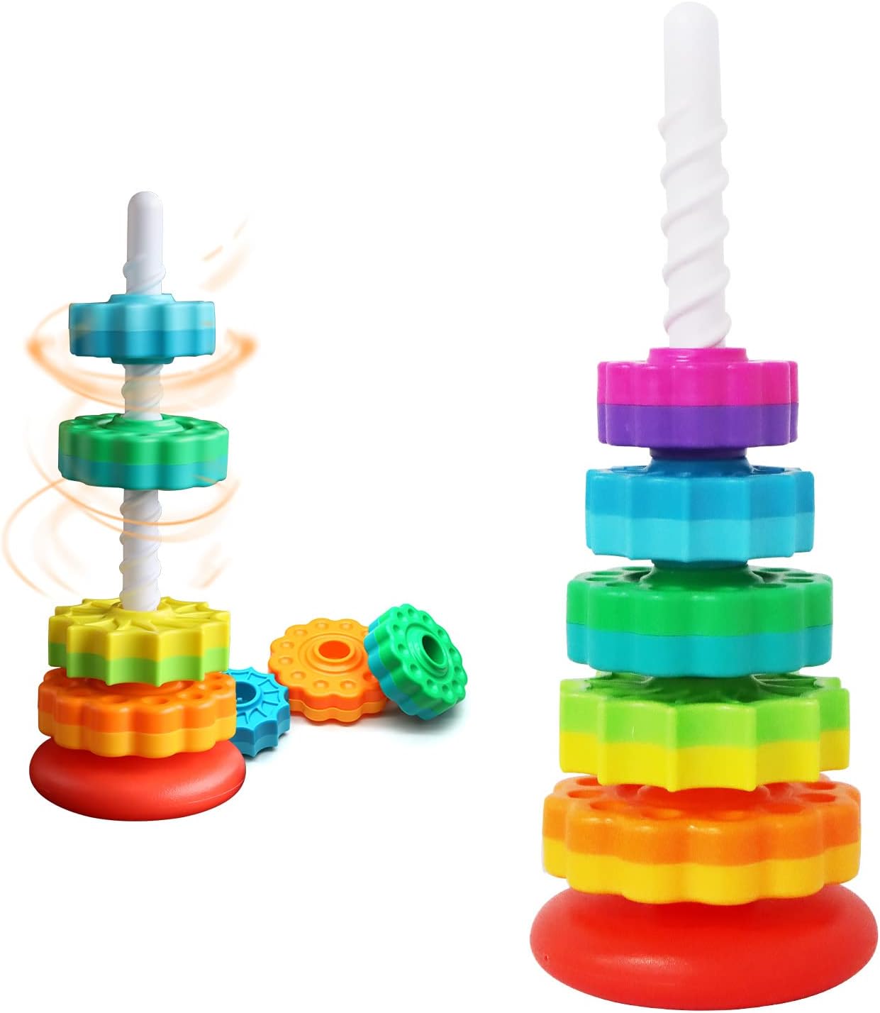 JTDER Spinning Stacking Toys Colorful Rainbow Tower Stacker and