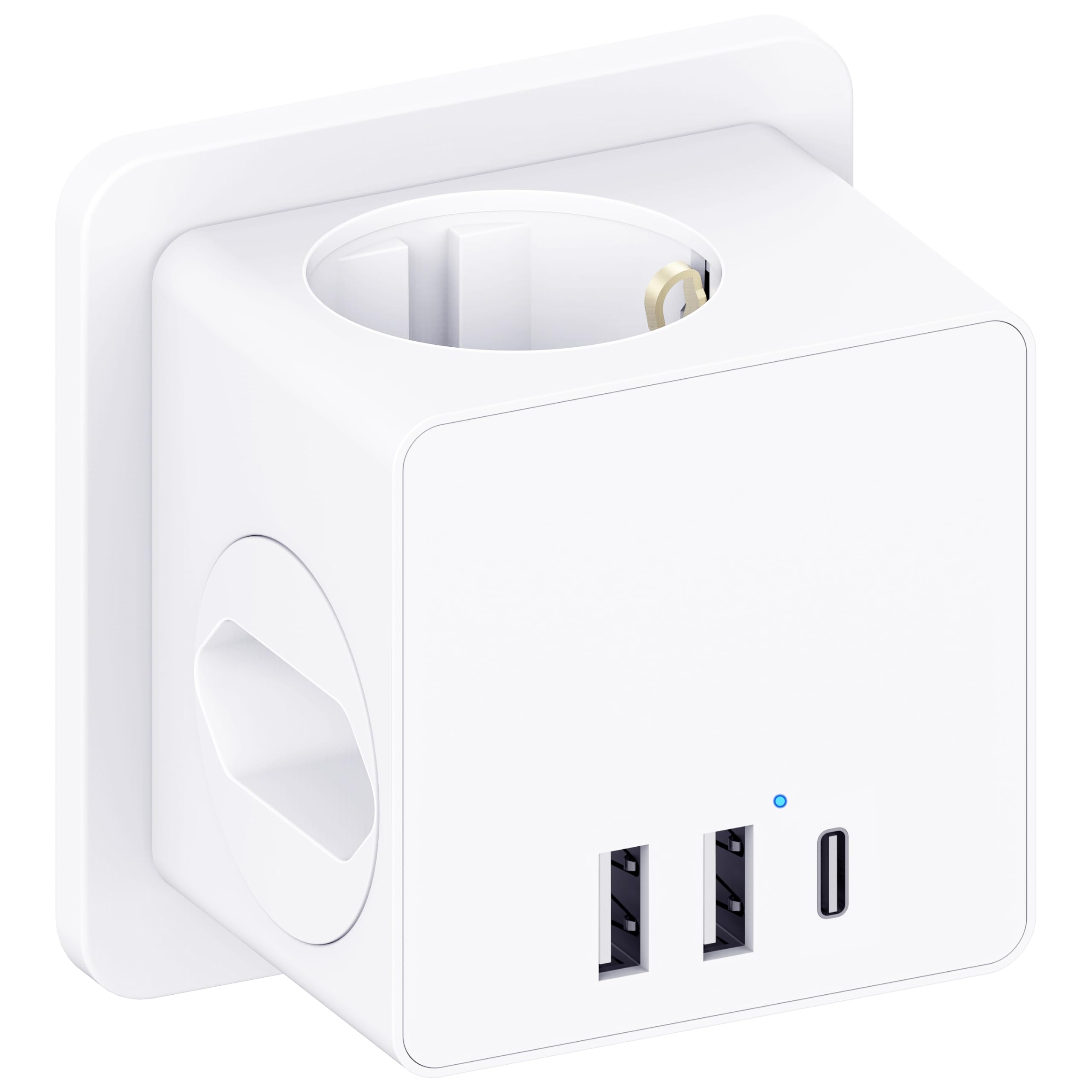 Steckdosenwürfel ohne Kabel, Steckdosenadapter mit USBC für DE/NL/ES/SE/FR, 4000W Cube Mehrfachsteckdose mit 3 USB, 3 Fach Mehrfachstecker für Steckdose mit Überspannungsschutz & Kindersicherung
