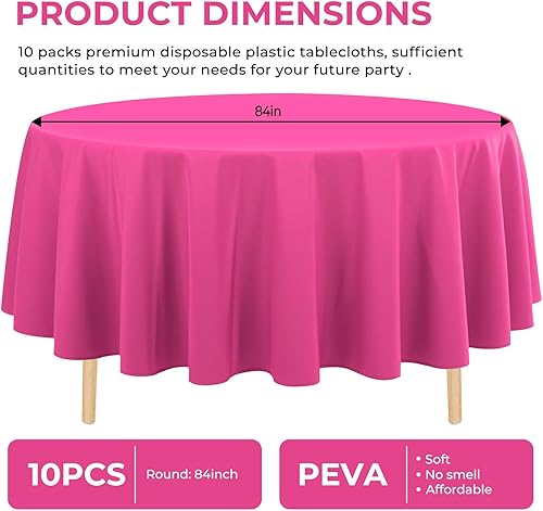 Miniatura 2 de Paquete de 10 manteles de plástico desechables de alta calidad de 84 pulgadas para mesa redonda de cumpleaños, bodas, Navidad, aniversario, mesa