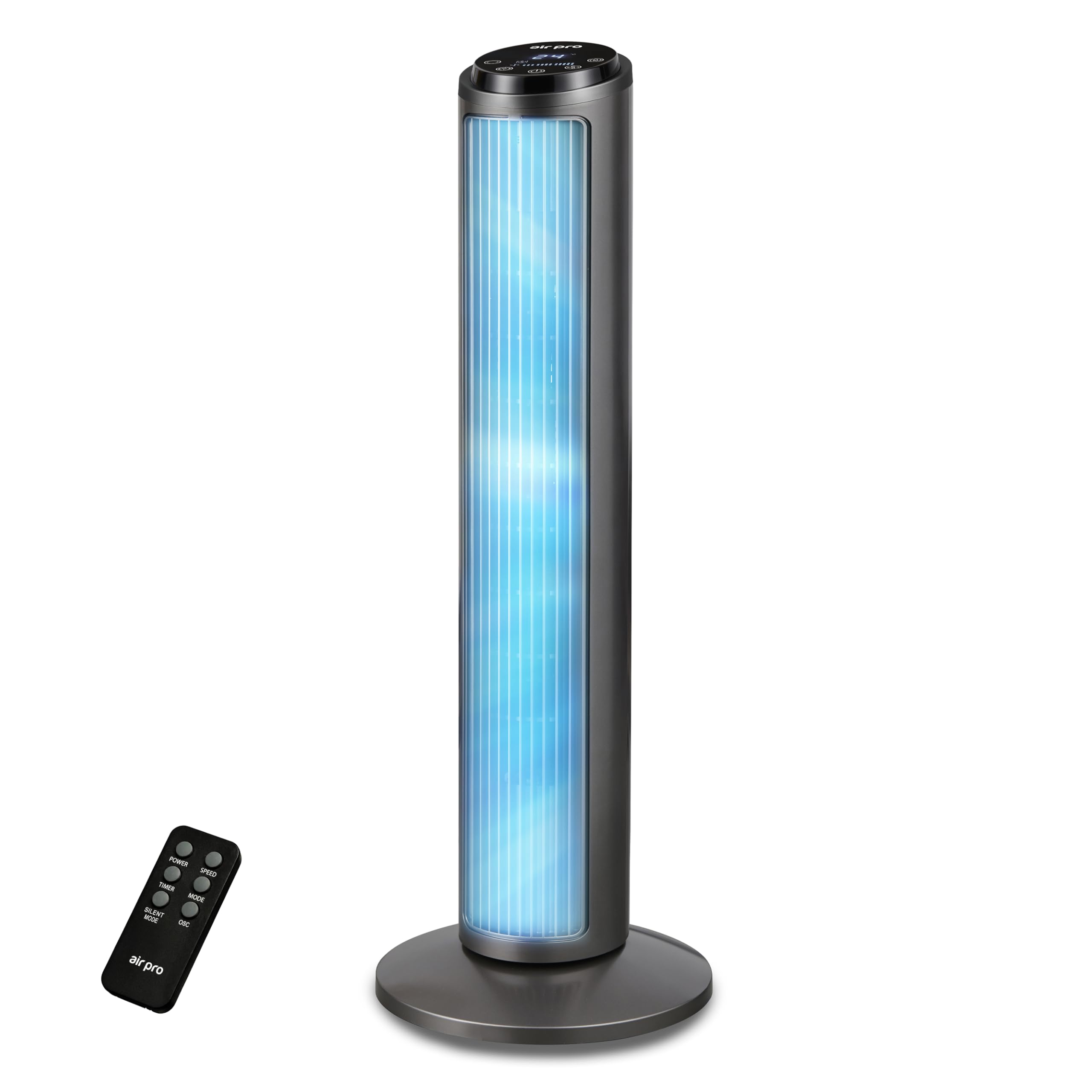 Air Pro 30" Tower Fan SmartVoice™ Control Oscillating Bladeless Fan with Remote - Tall Compact 3 Speeds Quiet 50W Motor Cooling Fan - Floor Standing Fan for Home Office - LED Display 15 Hour Timer