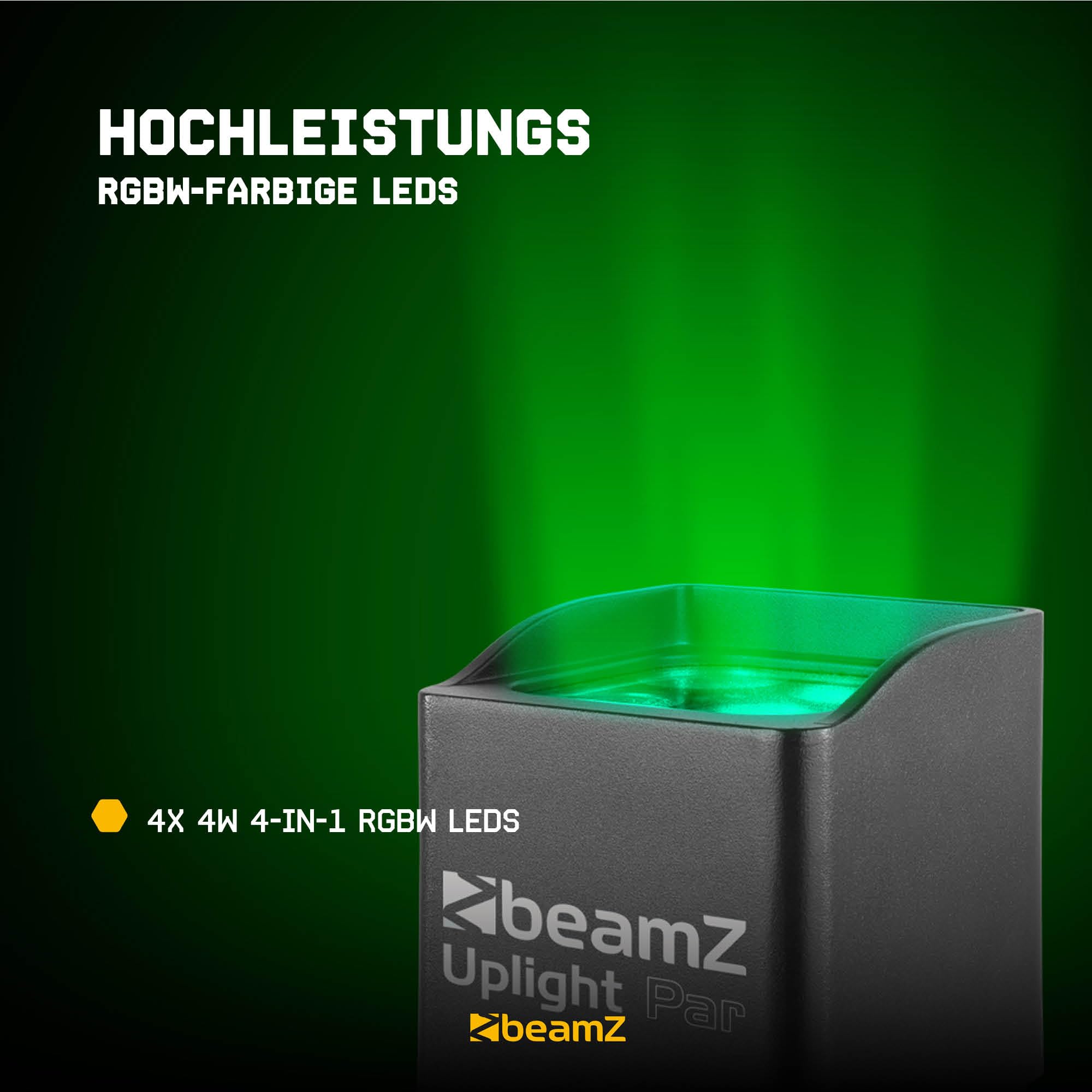 BeamZ BBP44 Akku Uplight 2er Set Mini 4x4 Watt LED Par Strahler Outdoor, RGWB, 25h Akkulaufzeit, IP65, Bühnenbeleuchtung, Soundmodus, 0-100% Dimmer, Automodi, Bühnenlicht, Inkl. Fernbedienung