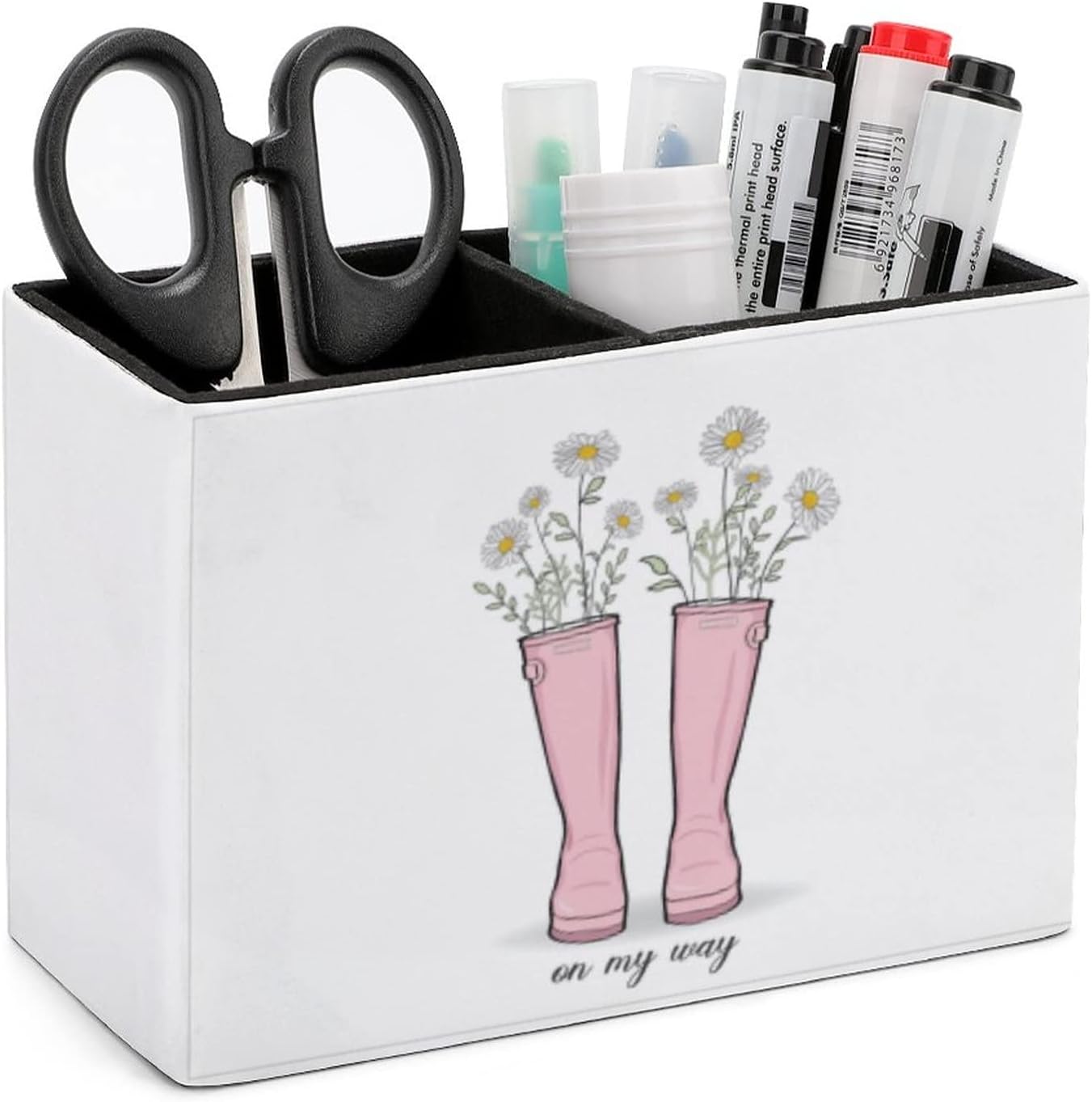 Pencil Holder for Desk, Daisies Positive Quote Flower Pen Holder Storage Desktop Pen