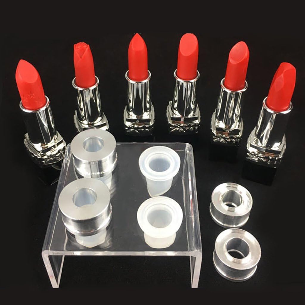 9 PCS Silicone Lipstick Mold with Metal and Stand Set Simple Making Cosmetic Mold Crafts Tool Easy to Use, As the Picture Shows