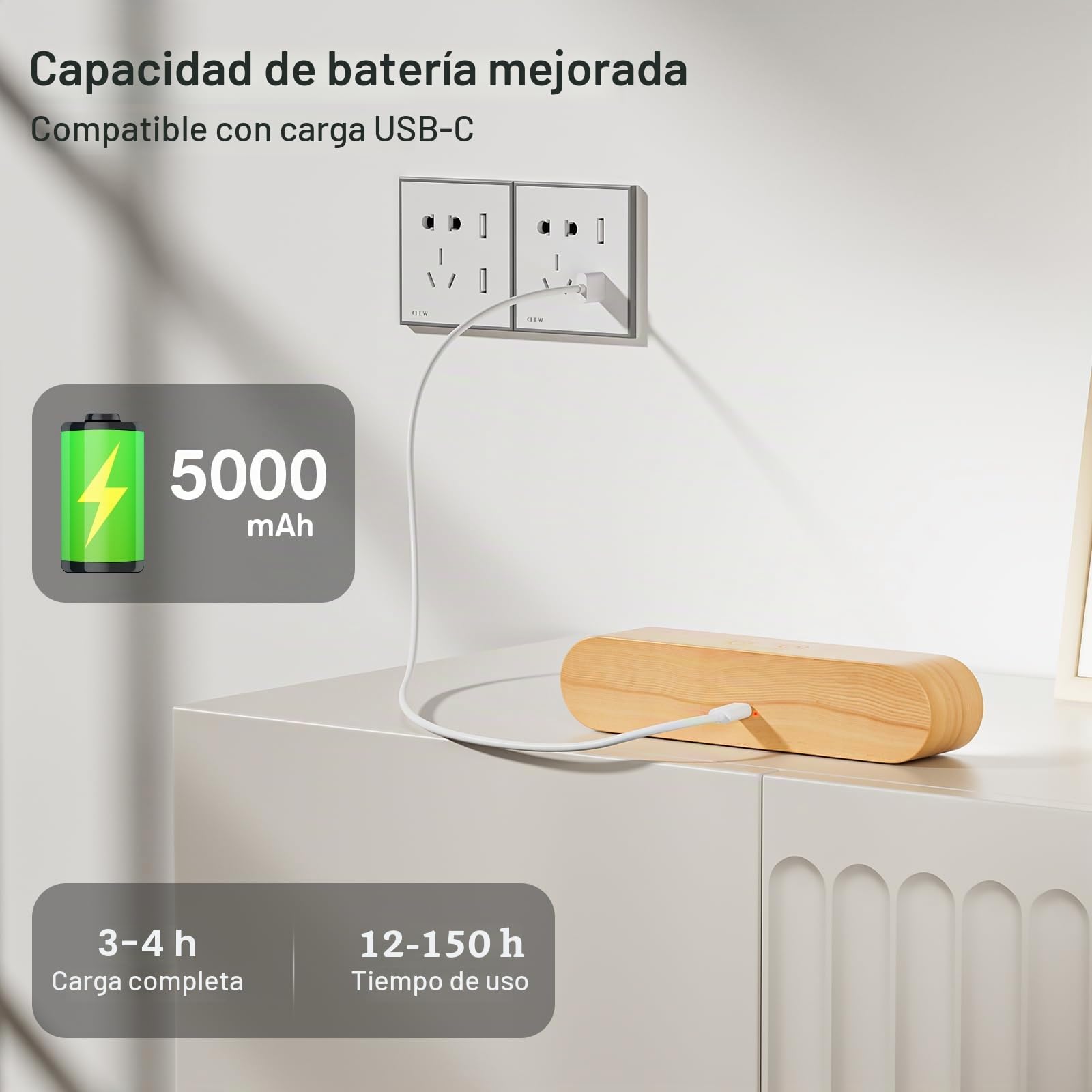 Hensam Apliques de pared accionados por batería, juego de dos apliques de pared LED inalámbricos para dormitorio, luces de pared recargables para cuadros, lámparas de pared regulables de 5 modos para