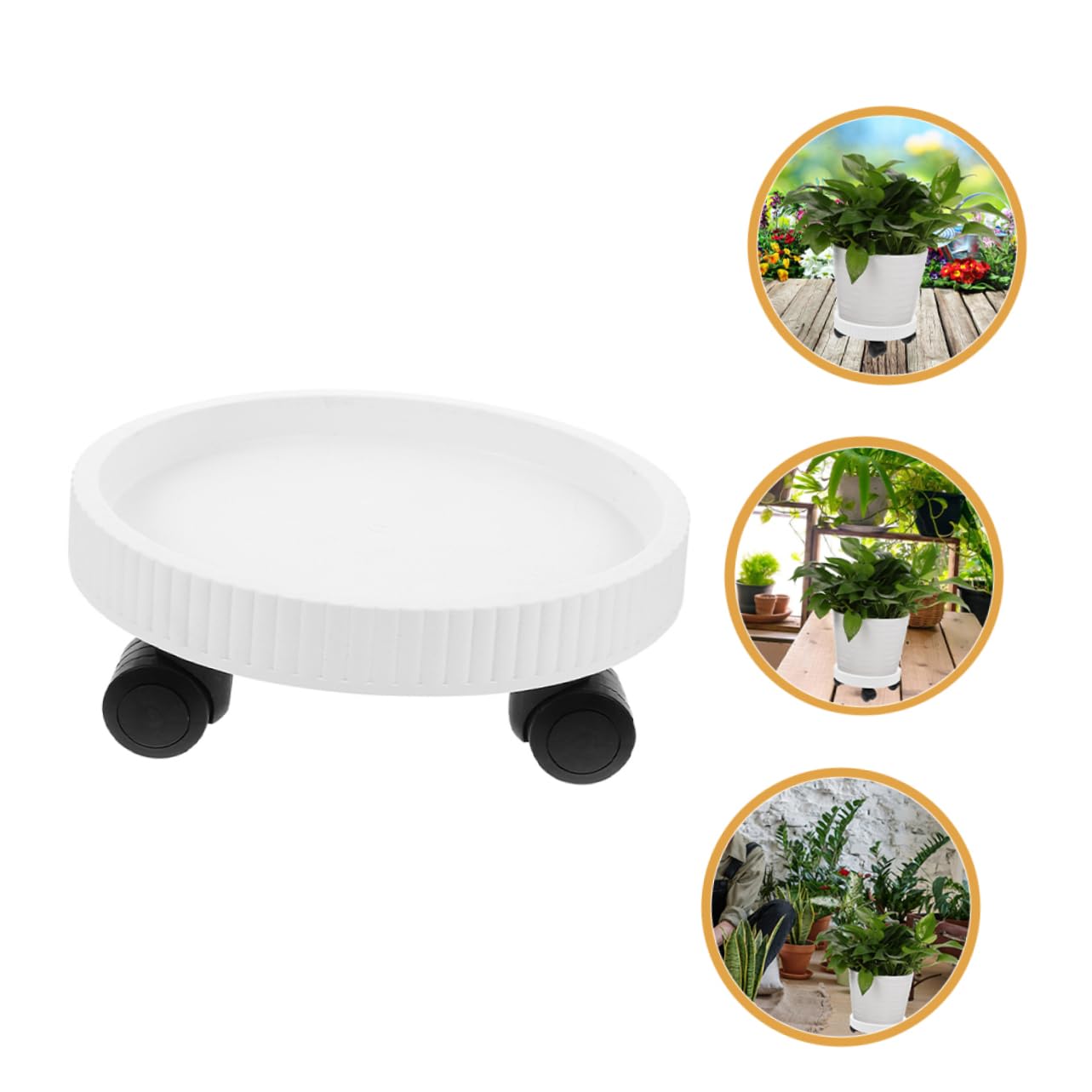 VICASKY Chariot à Plantes à roulettes Rond en Plastique Blanc, Support Stable et Mobile pour Pots de Fleurs, pour Couloirs et Salon