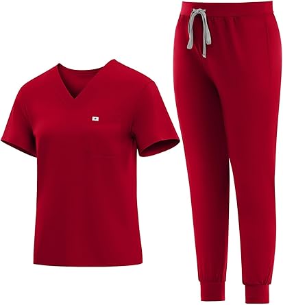Medical Scrubs Set for Women - Classic V-Neck Top & Jogger Pants with Stretch Nursing Uniform Scrub Suit