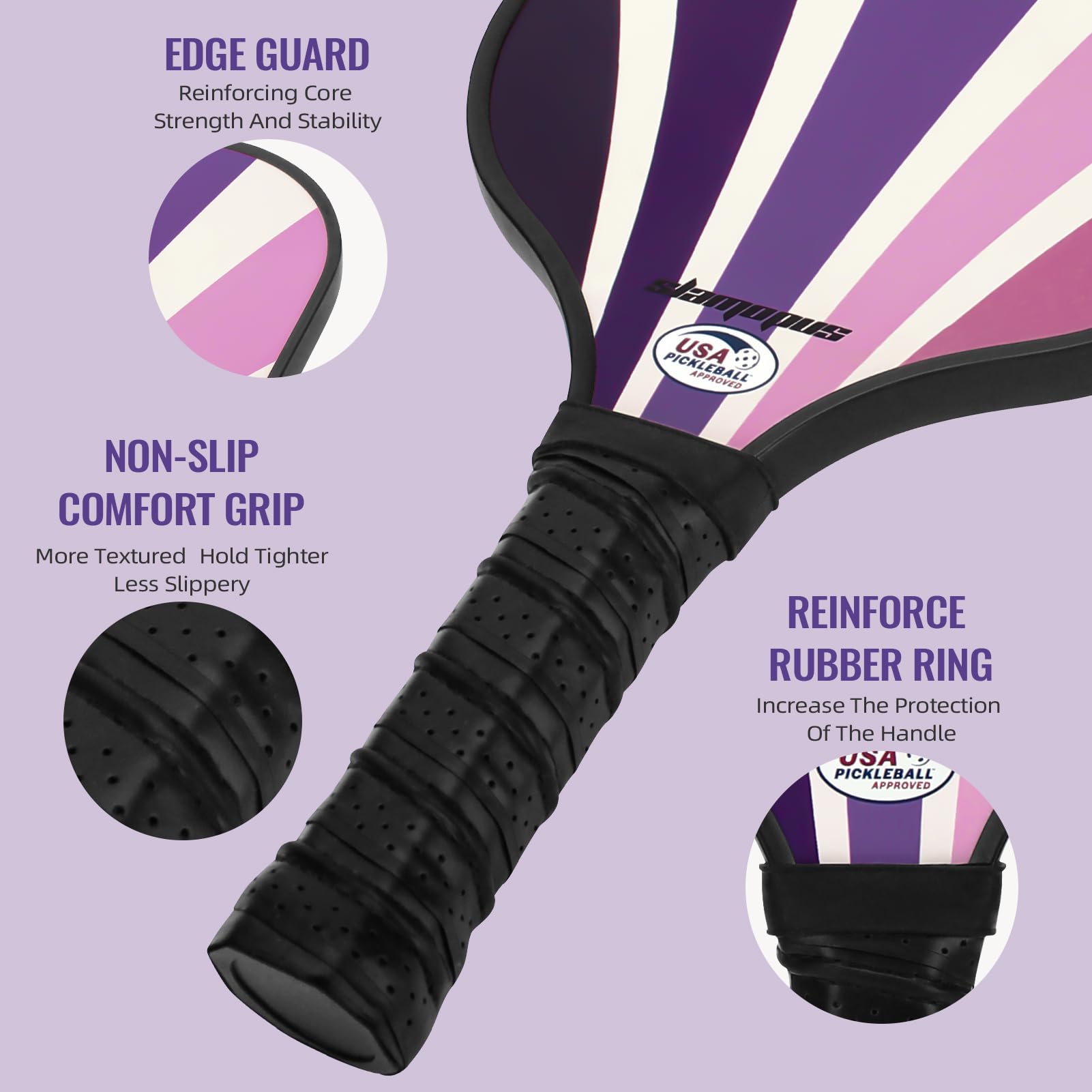 Raquettes de Pickleball Set de 2 Approuvées USAPA Graphite Fibre de Verre pour Débutants avec Prise Ergonomique