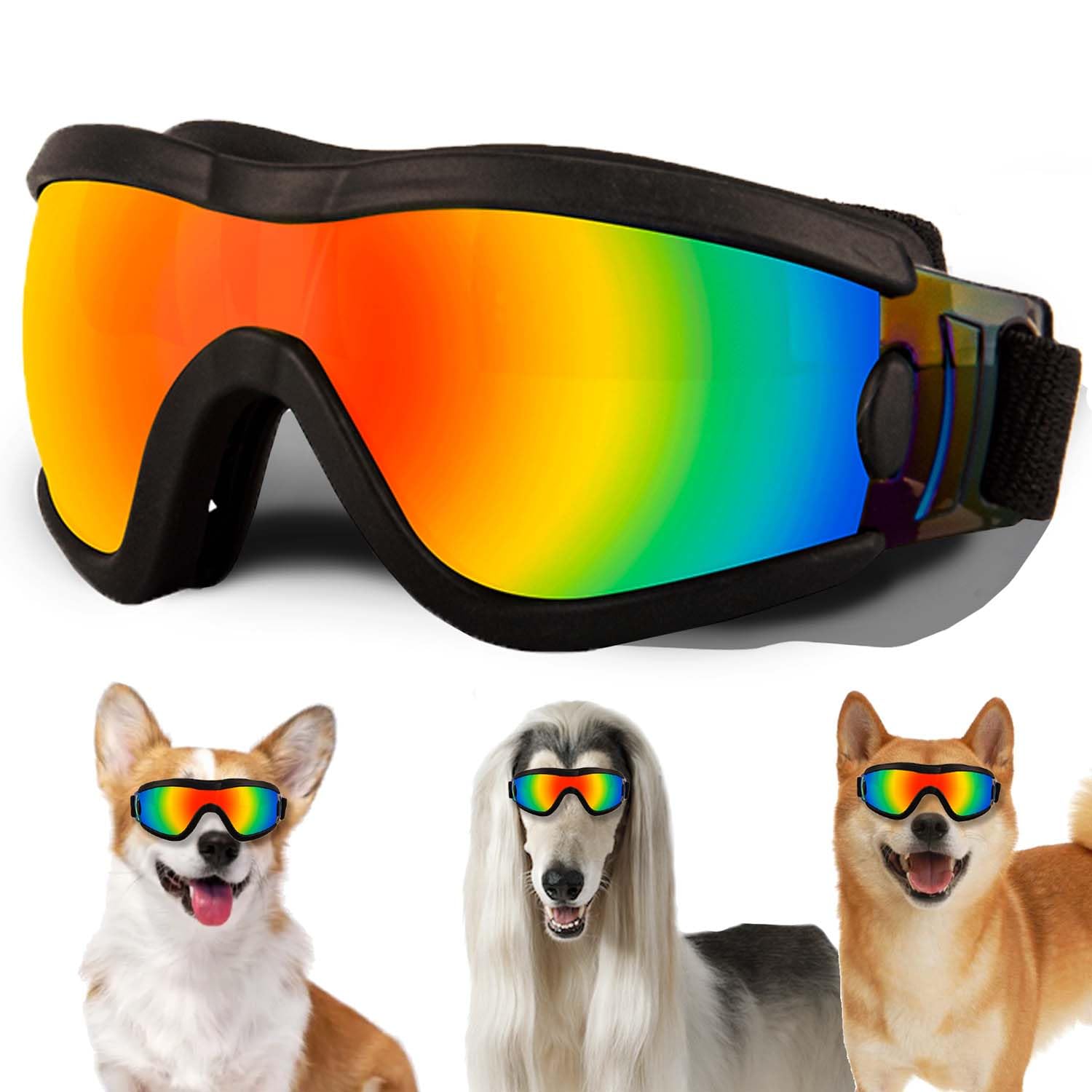 Medium Dog Sunglasses with Adjustable Strap UV Protection, Winproof Puppy Sunglasses