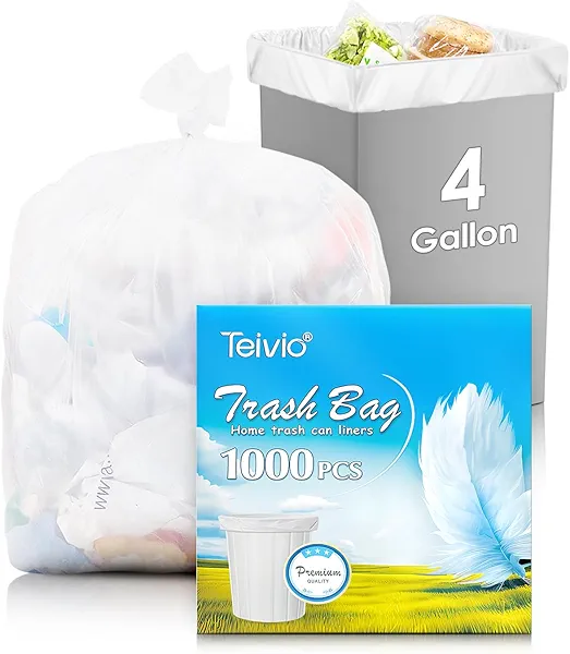 4 Gallon 1000 Counts Strong Trash Bag Garbage Bags by Teivio, Bathroom Trash Can Bin Liners, Small Plastic Bags for home office kitchen