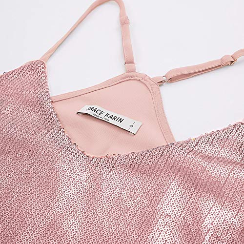 Grace Karin Women Shine Sequin Sleeveless Round Neck Tank Tops Size L,Pink #TOP2
