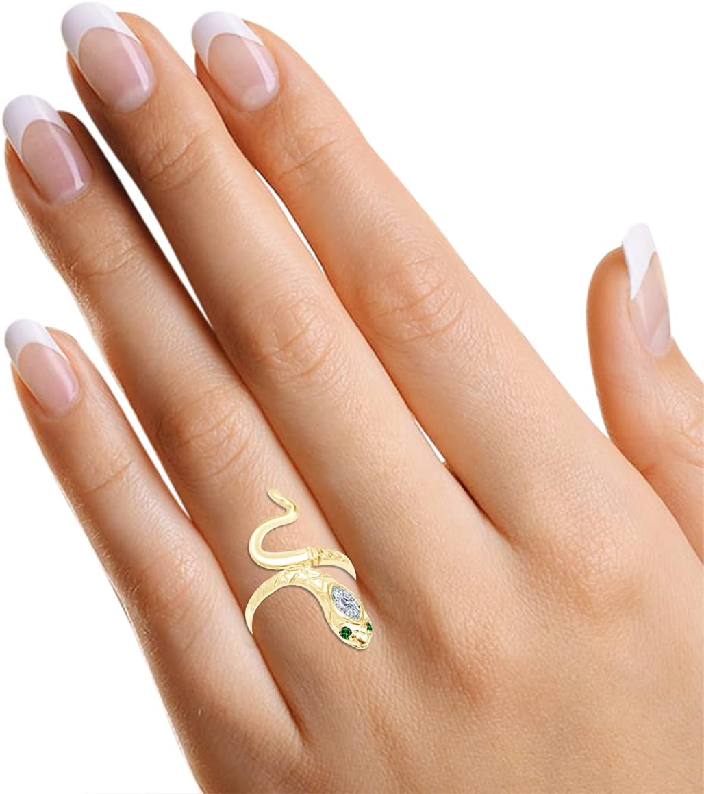 AFFY 14k Yellow Gold Over Sterling Silver Simulated Birthstone With Cubic Zirconia Snake Band Ring Jewelry For Ladies