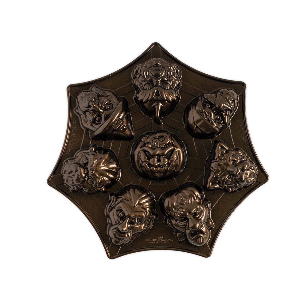 Nordic Ware - Moule à gâteau, moule à pâtisserie - Moule 8 mini monstres Bronze - Revêtement antiadhésif - Fonte d'aluminium